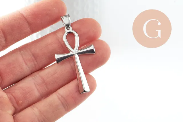 Gingerlily pendentif croix copte acier argent 44,5mm x1