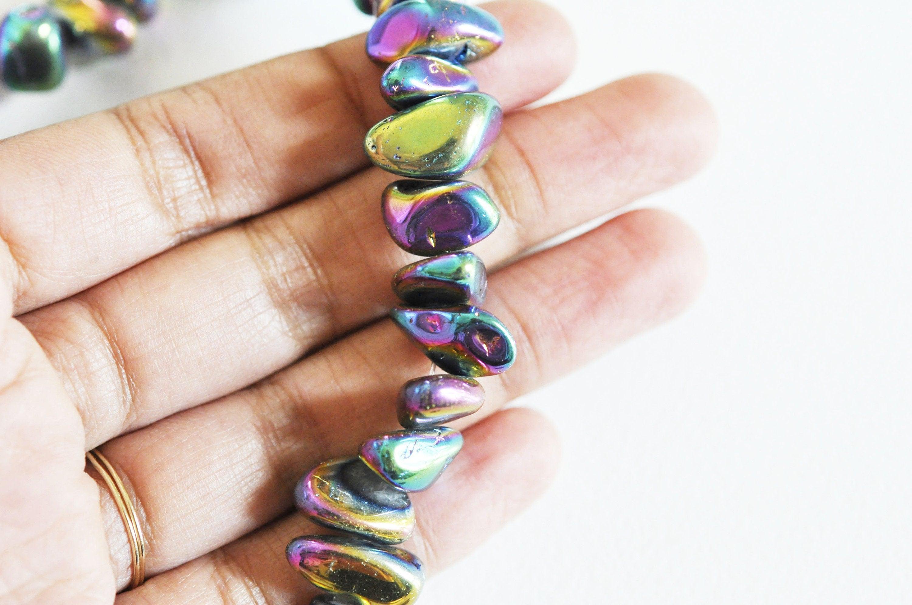 Gingerlily perle nuggets quartz noir irisé 10-23mm fil