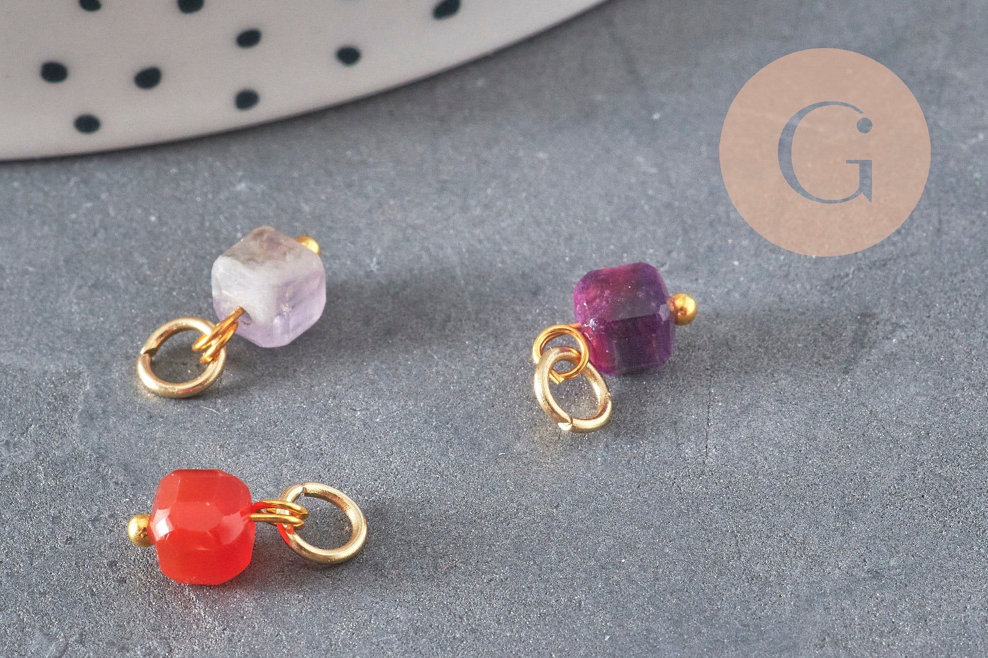 Gingerlily Pendentifs G11388 Breloque Cube Pierre Naturelle 10mm x1