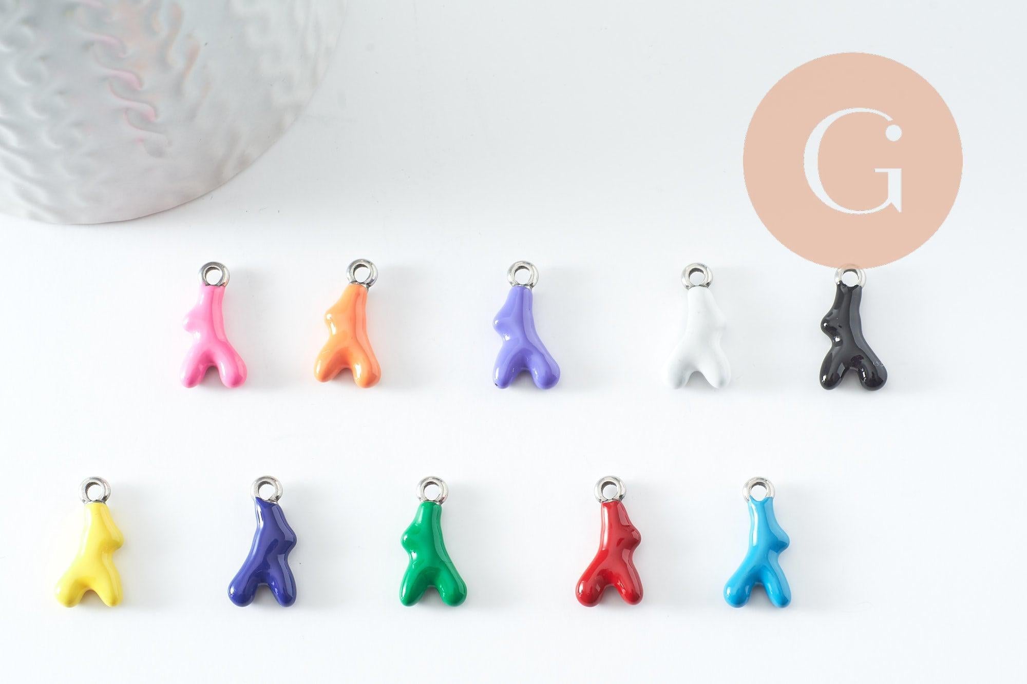 Gingerlily Pendentif branche corail acier orange émail 18,5mm