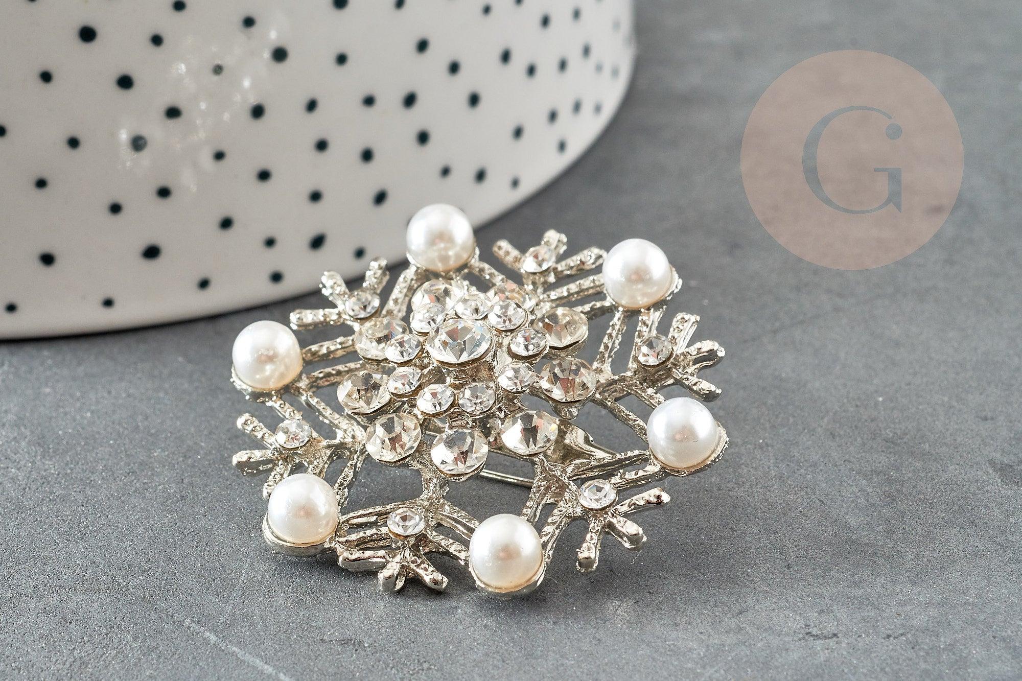 Gingerlily Broches broche flocon neige 45mm zamac zircons
