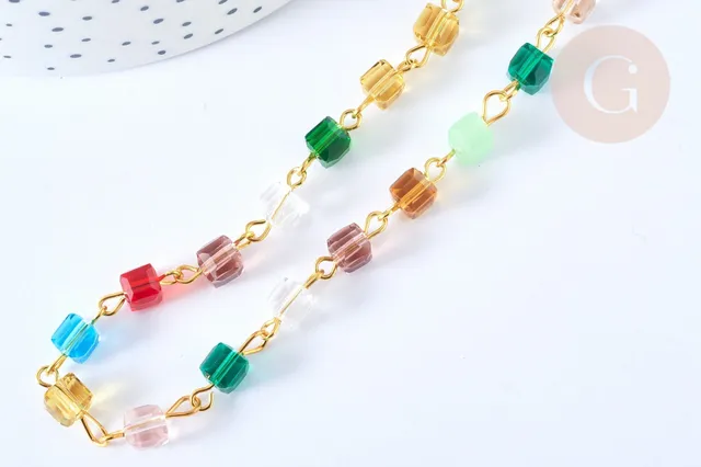 Gingerlily Chaînes G7659 chaîne cube cristal doré 1 mètre