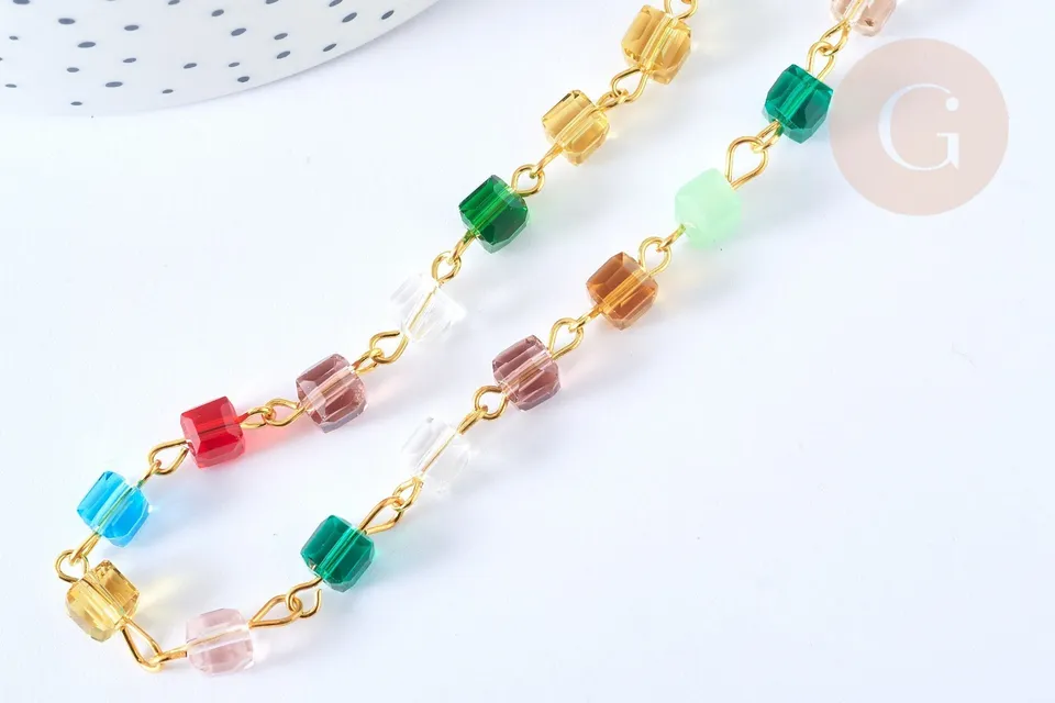 Gingerlily Chaînes G7659 chaîne cube cristal doré 1 mètre