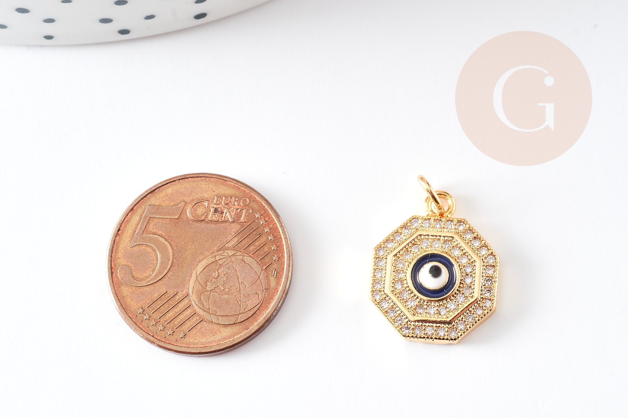 Gingerlily Oeil G3162 pendentif laiton doré 17 mm zircon x1