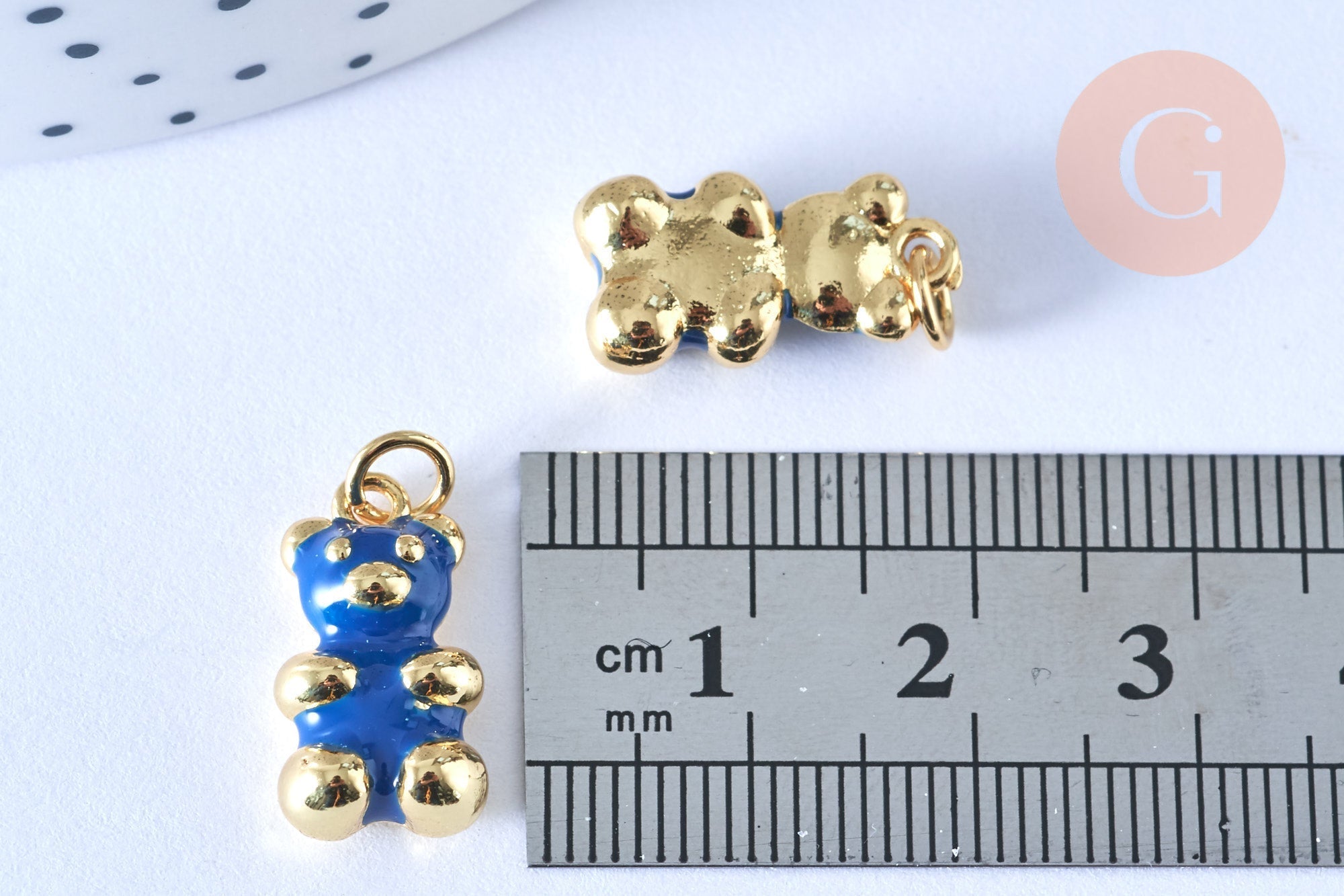 Gingerlily Pendentifs ourson laiton doré 17,5 mm résine bleue
