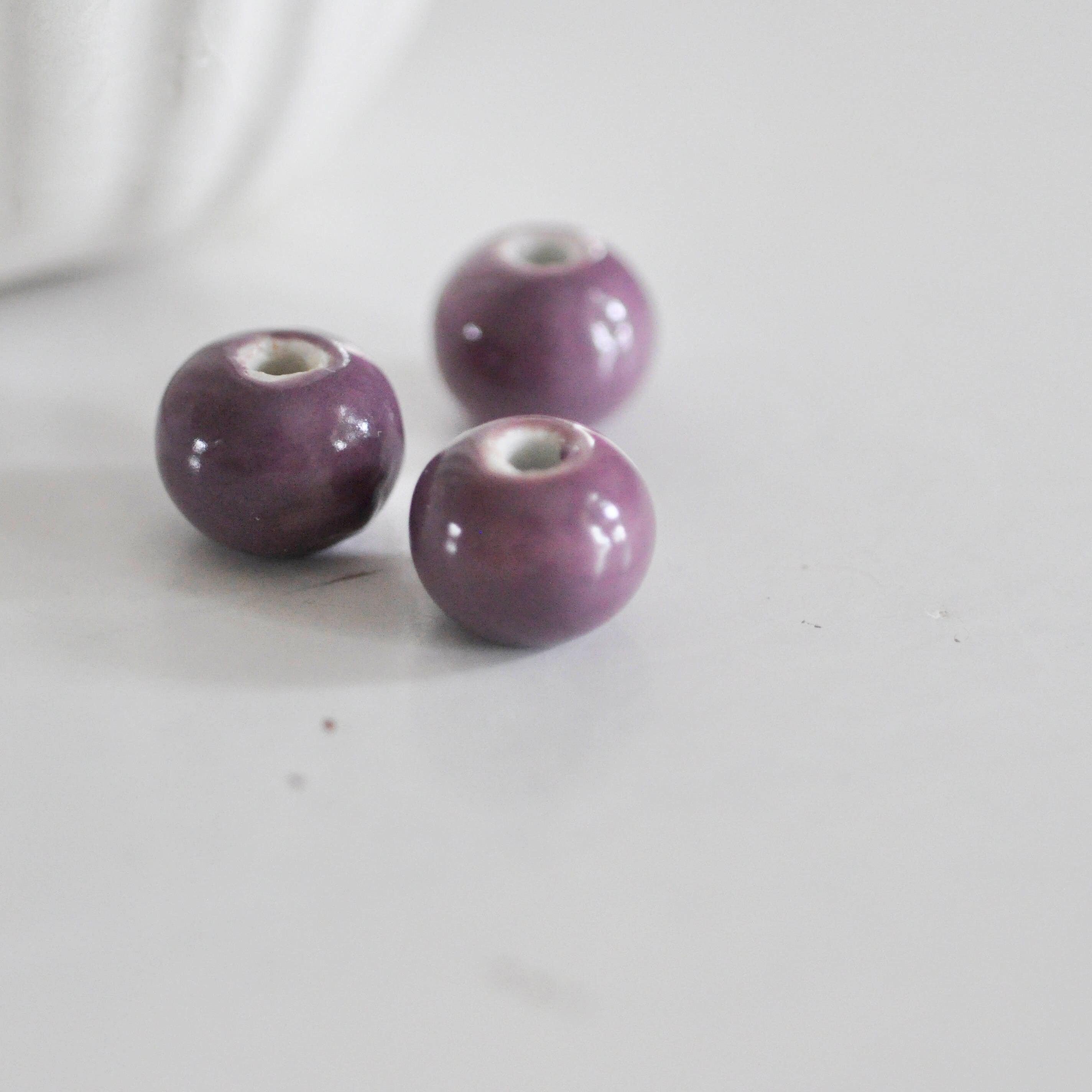 Gingerlily Perles rondes porcelaine lilas 15mm x5