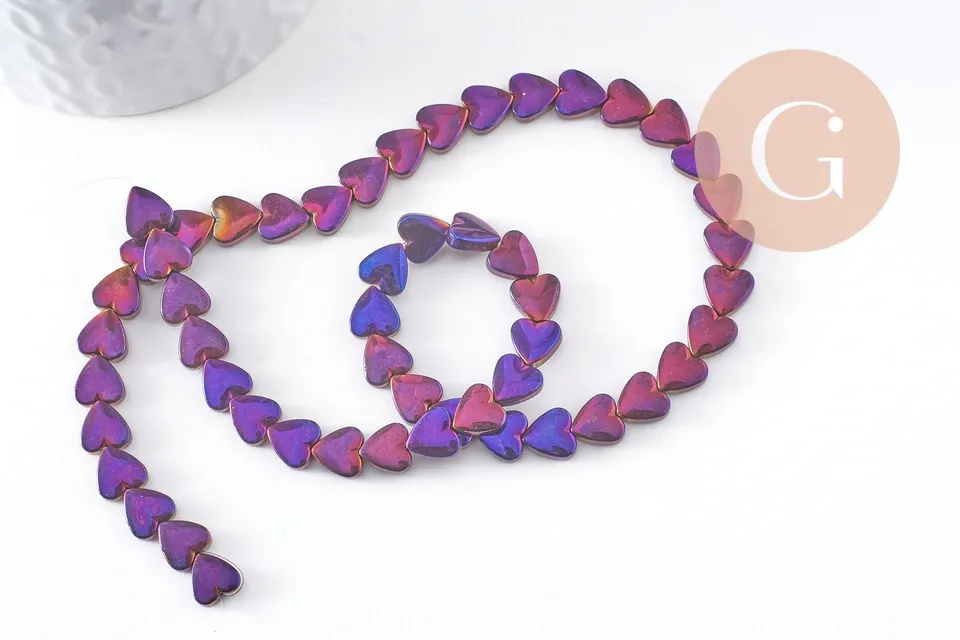 Gingerlily Perles DIY Cœur Hématite Violet 8mm Fil 38cm