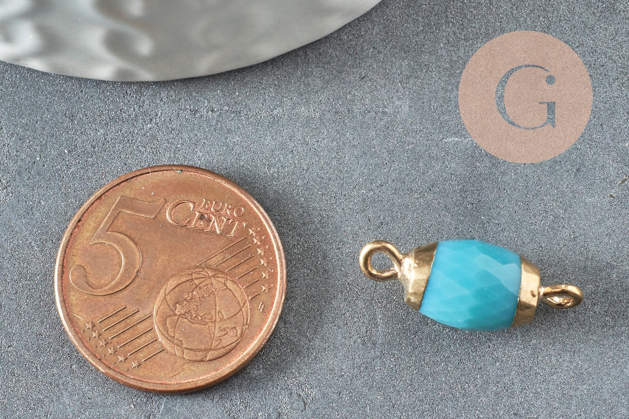 Gingerlily Pendentifs connecteur ovale verre bleu 21mm doré x1