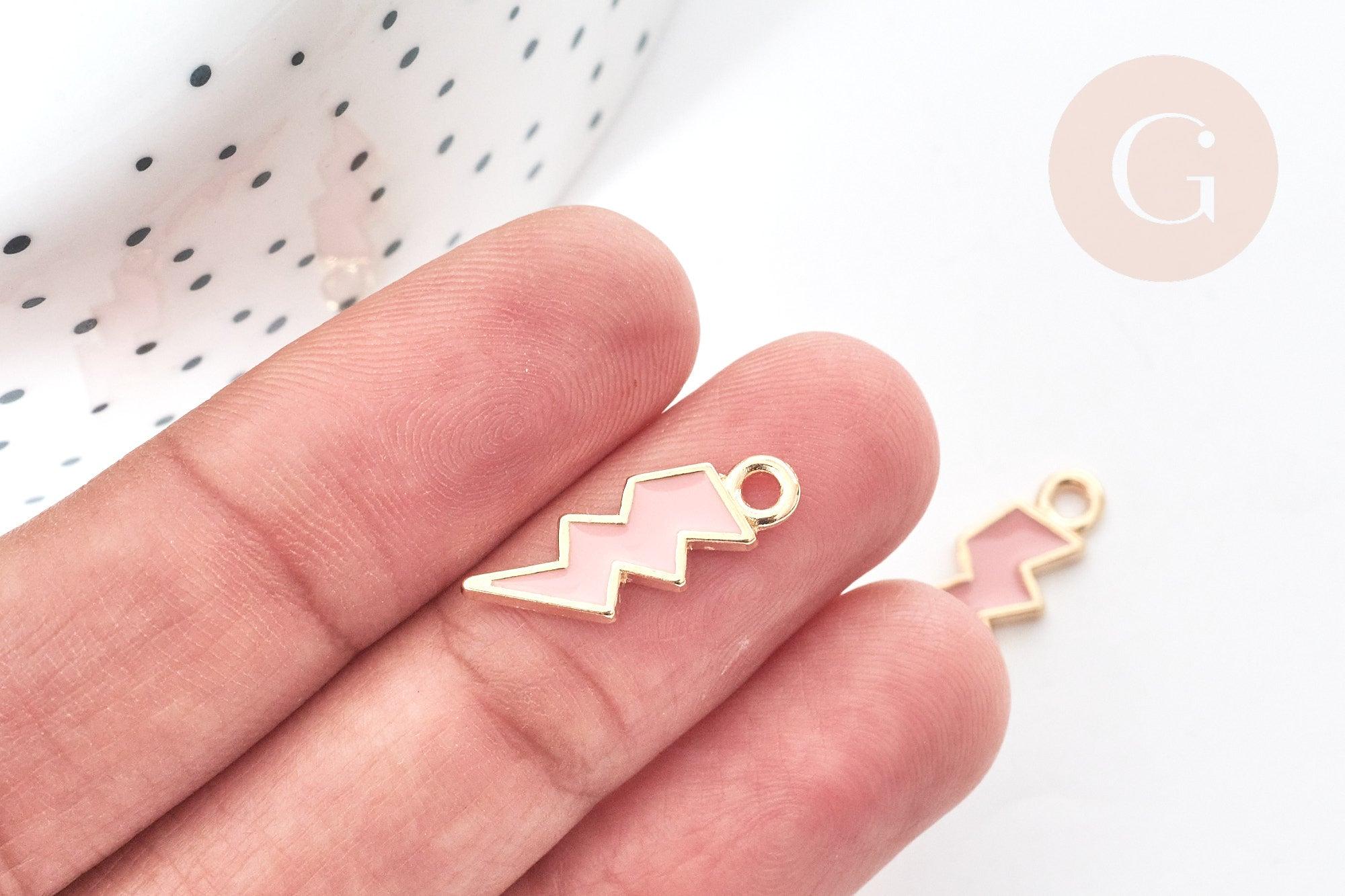 Gingerlily Pendentif G8091 éclair doré émail rose 20mm x5