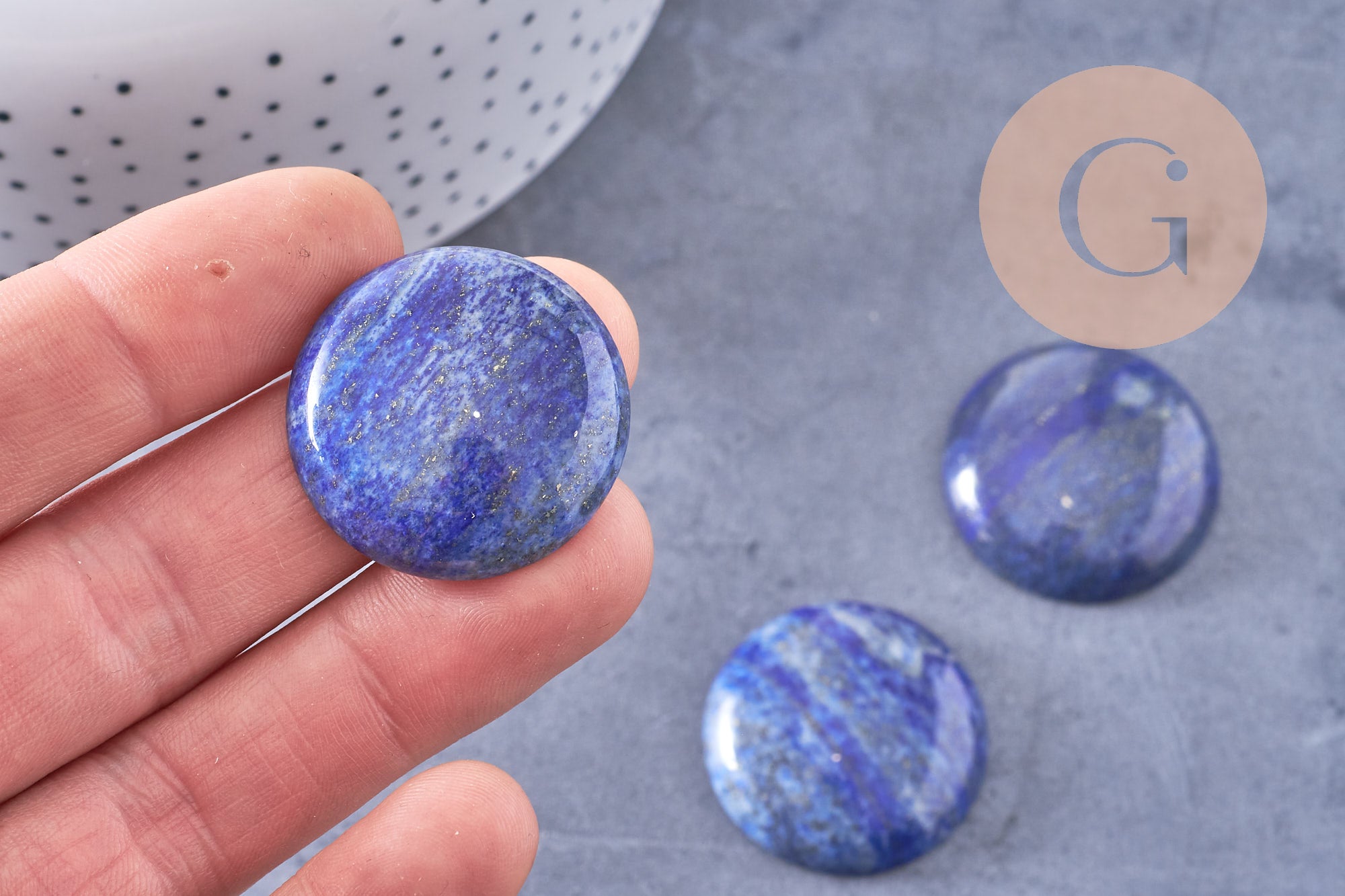 Gingerlily Cabochon rond lapis lazuli 30mm x1 bleu intense