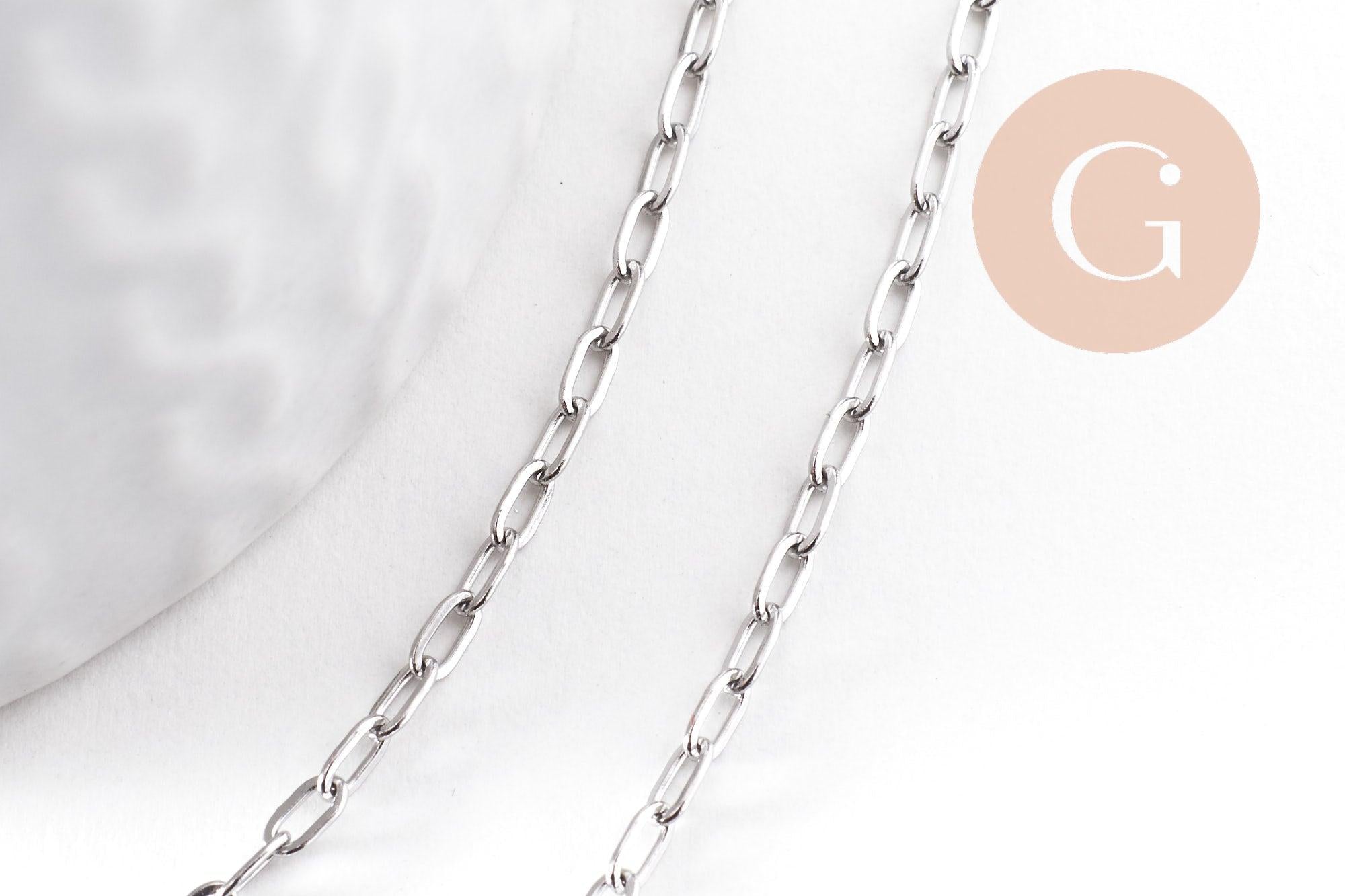 Gingerlily Chaîne Rectangle Acier 304 platine 4mm 1 mètre
