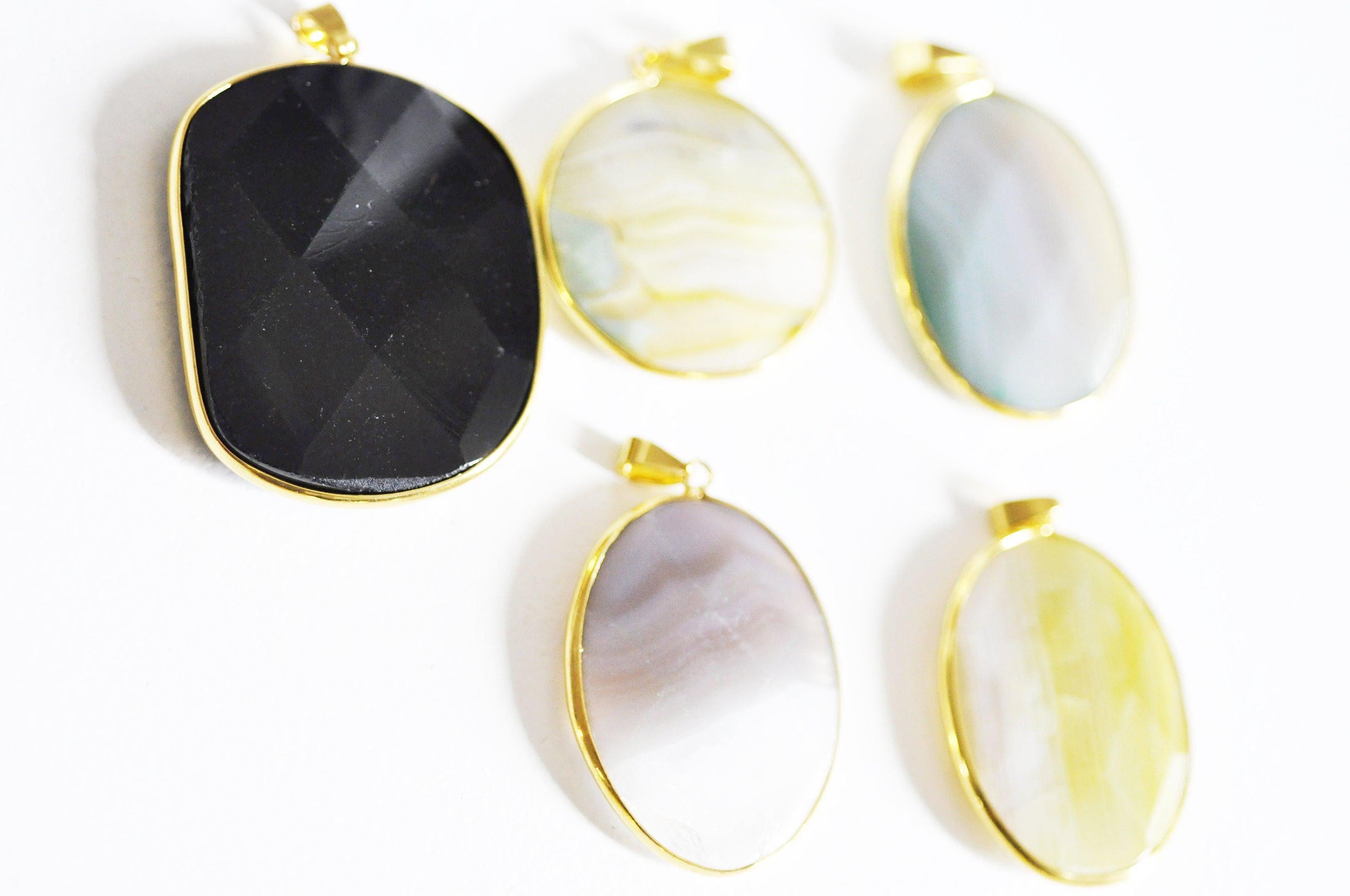 Gingerlily Pendentifs agate pendentif pierre doré goutte jaune 56mm
