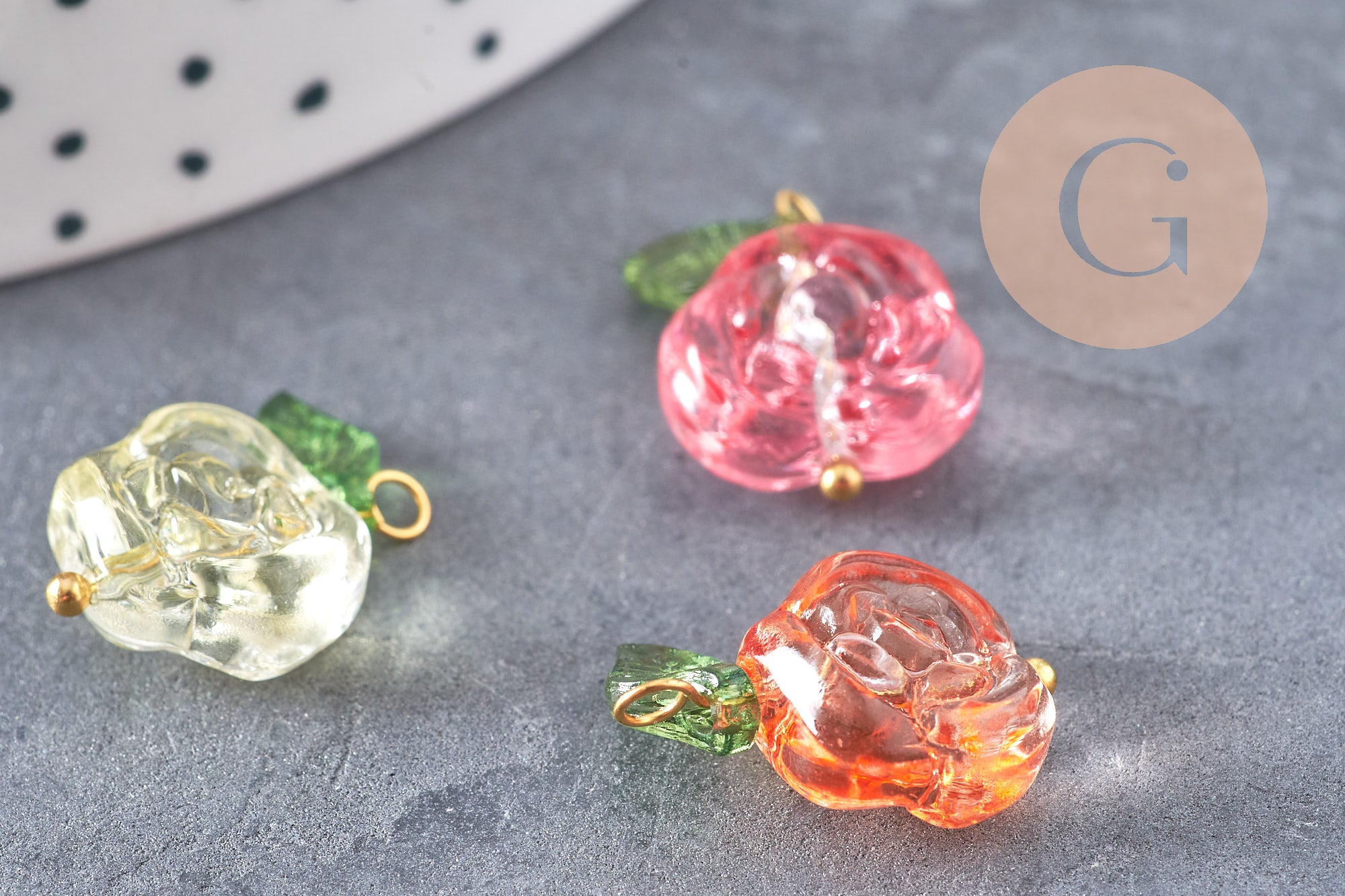 Gingerlily Pendentifs Breloque Fleur Rose Verre Doré 21.5mm x5