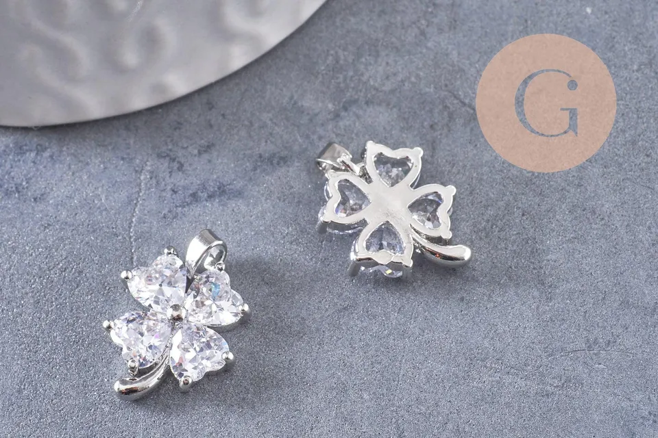 Gingerlily Pendentif trèfle G10403 platine zircons 17mm x1