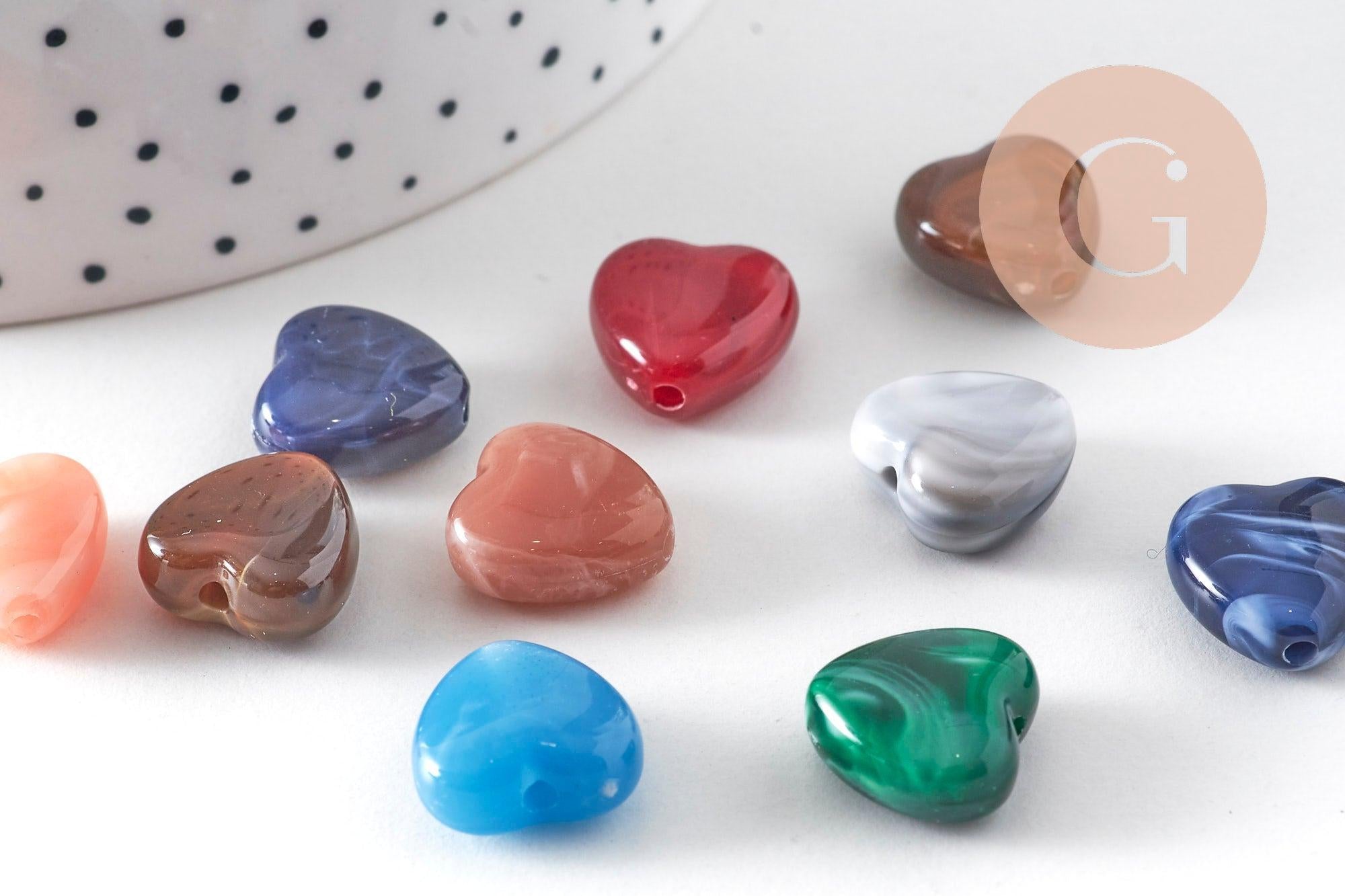 Gingerlily Perles coeur acrylique multicolore 14mm x10