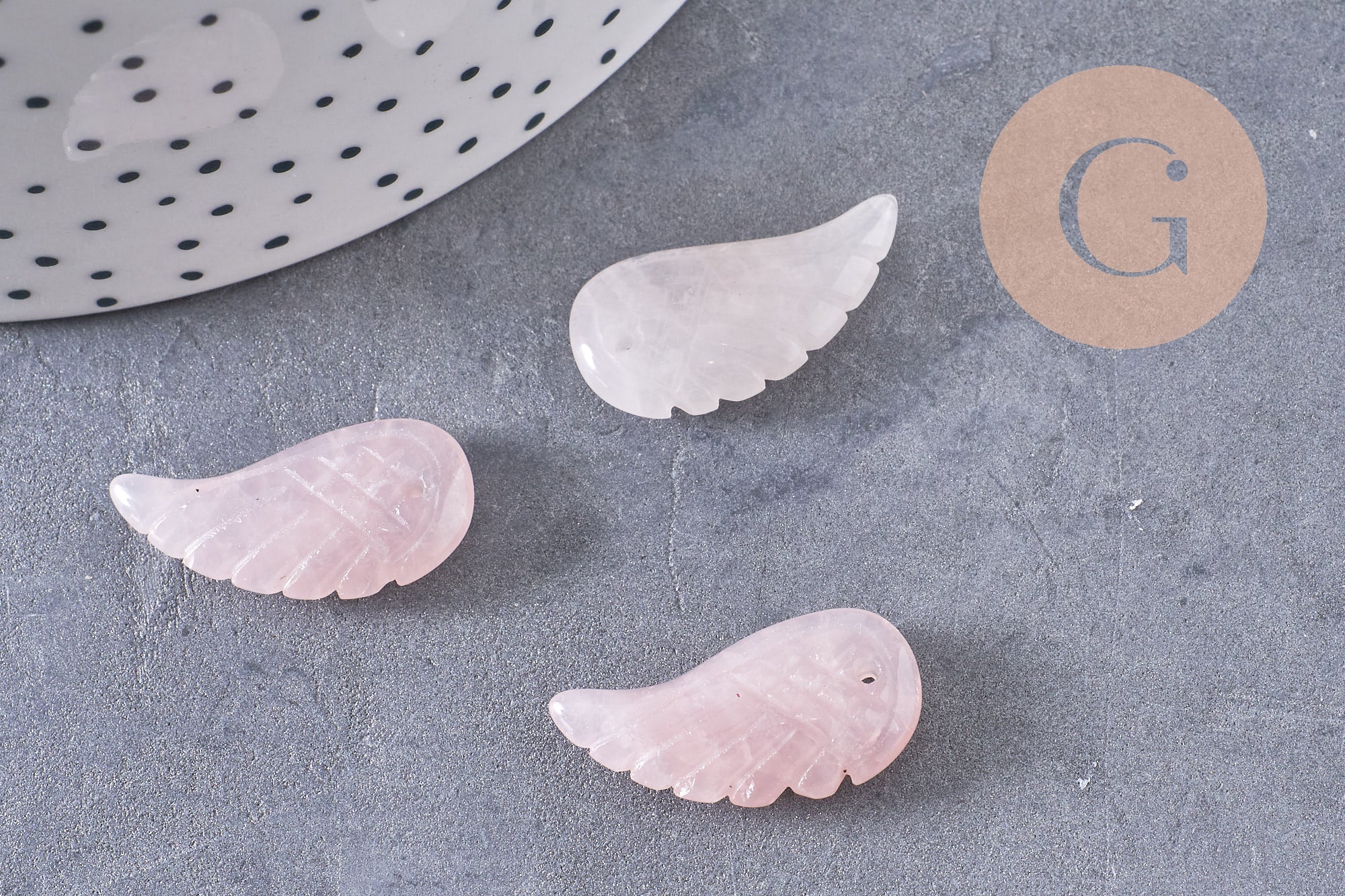 Gingerlily Pendentifs aile quartz rose naturel 24,5 mm, x1