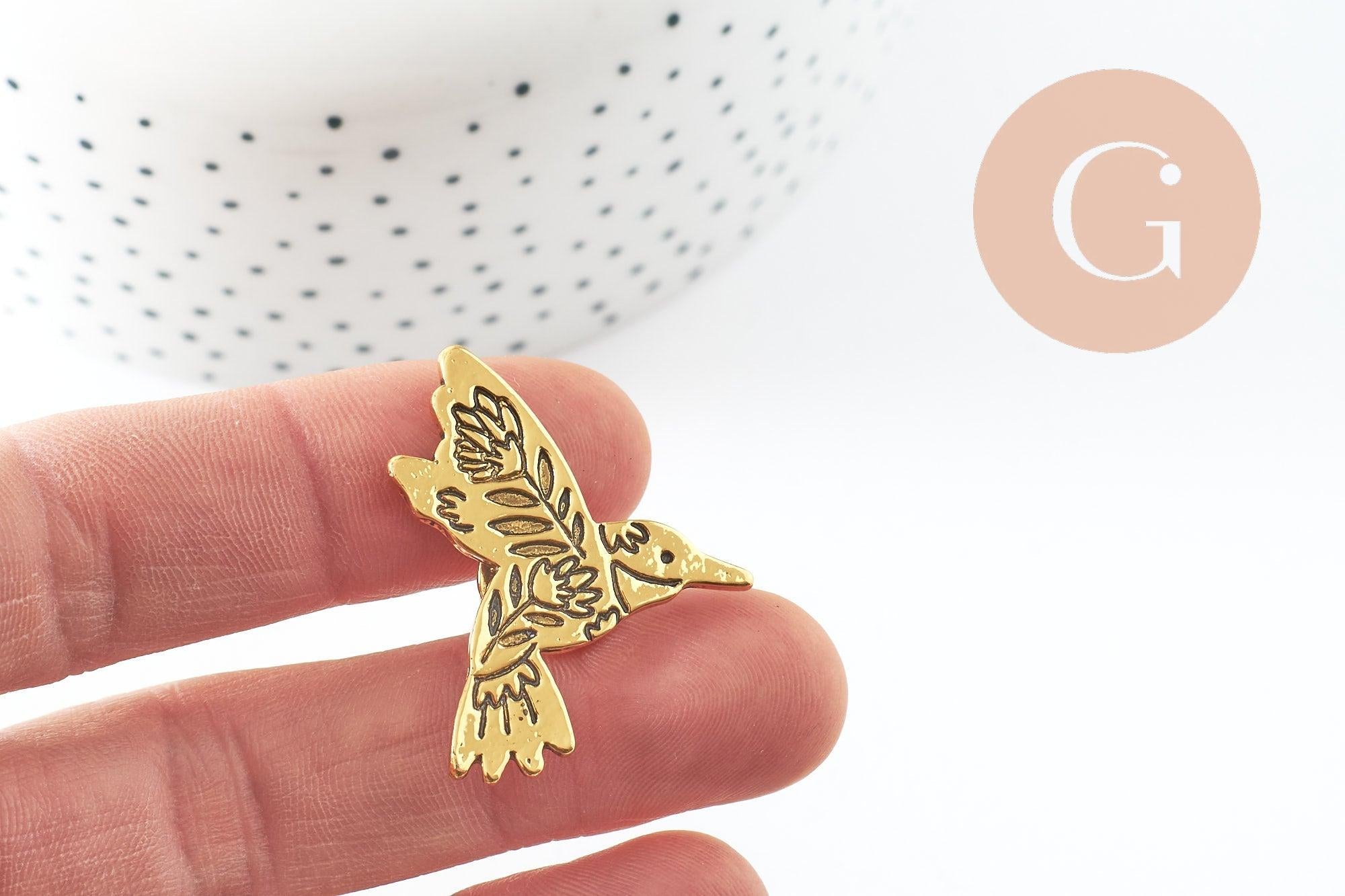 Gingerlily Broches colibri broche acier doré 30mm x1