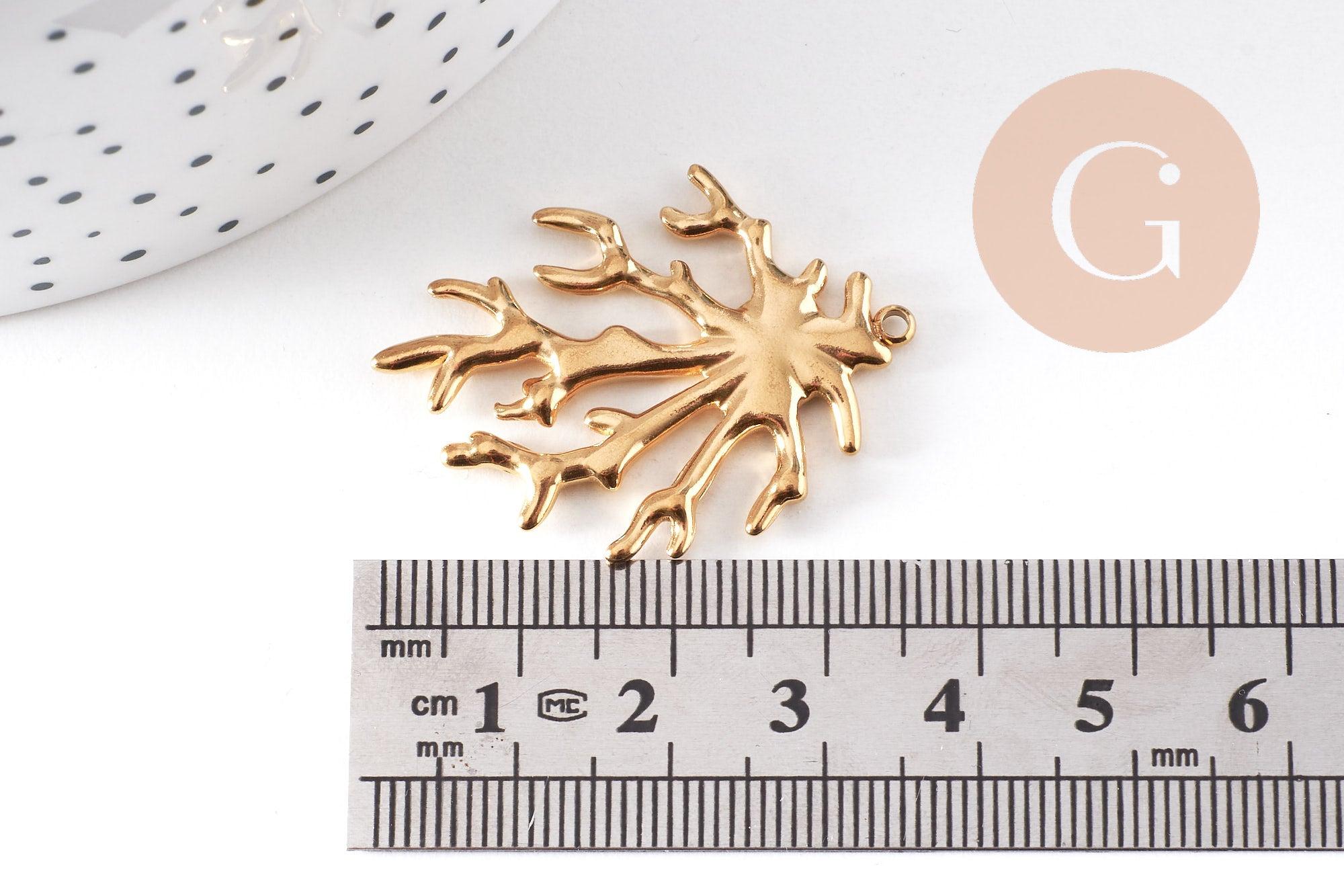 Gingerlily pendentifs corail G10508 pendentif acier doré 36mm x1
