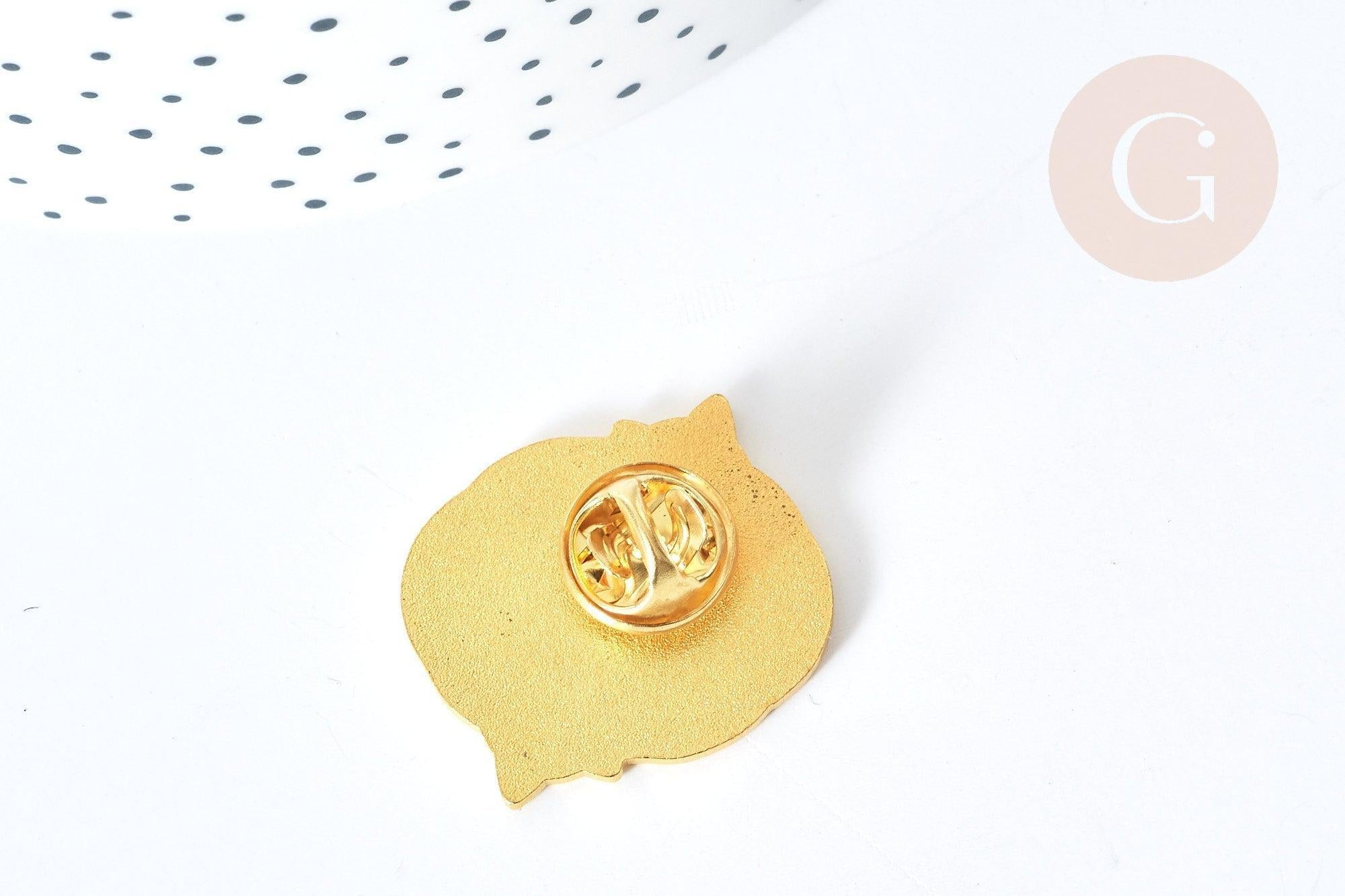 Gingerlily Broche Chat Yin Yang émail blanc noir doré G8132