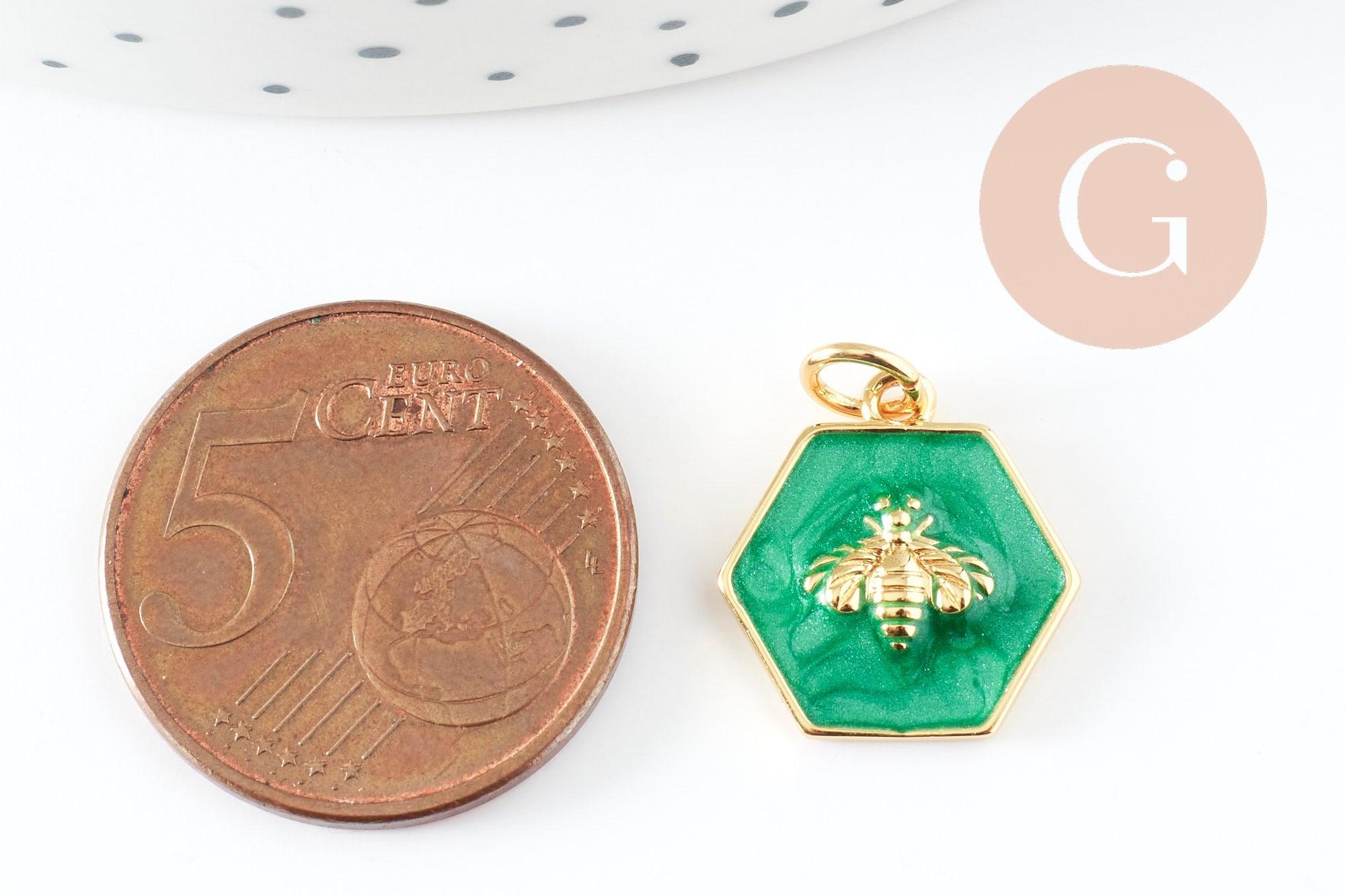 Gingerlily Perles G9411 pendentif abeille doré verte 15mm x1
