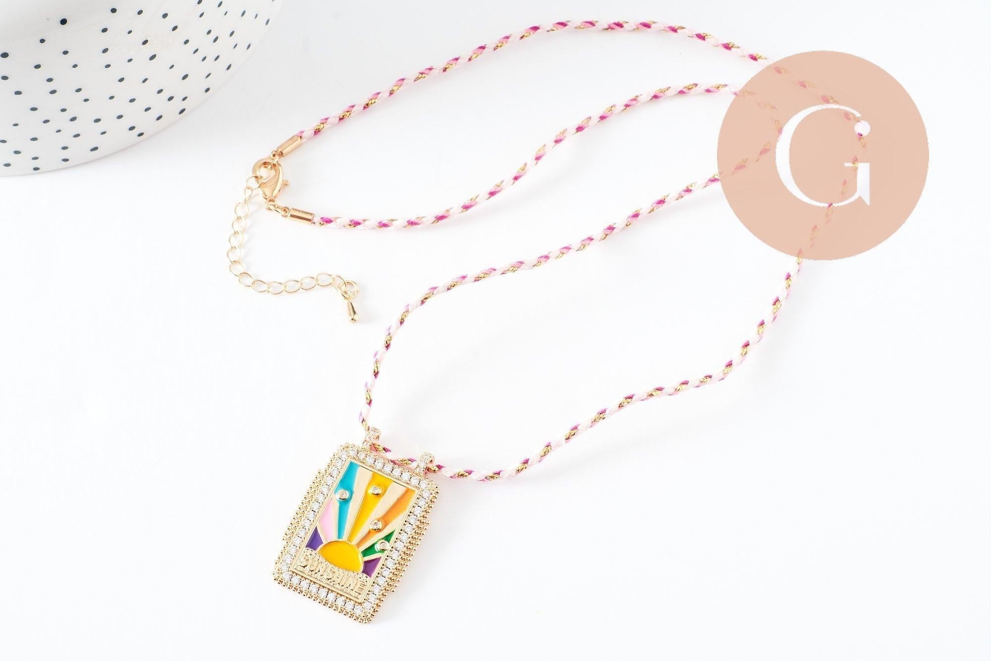 Gingerlily Collier médaille G9563 soleil zircon cordon 45cm