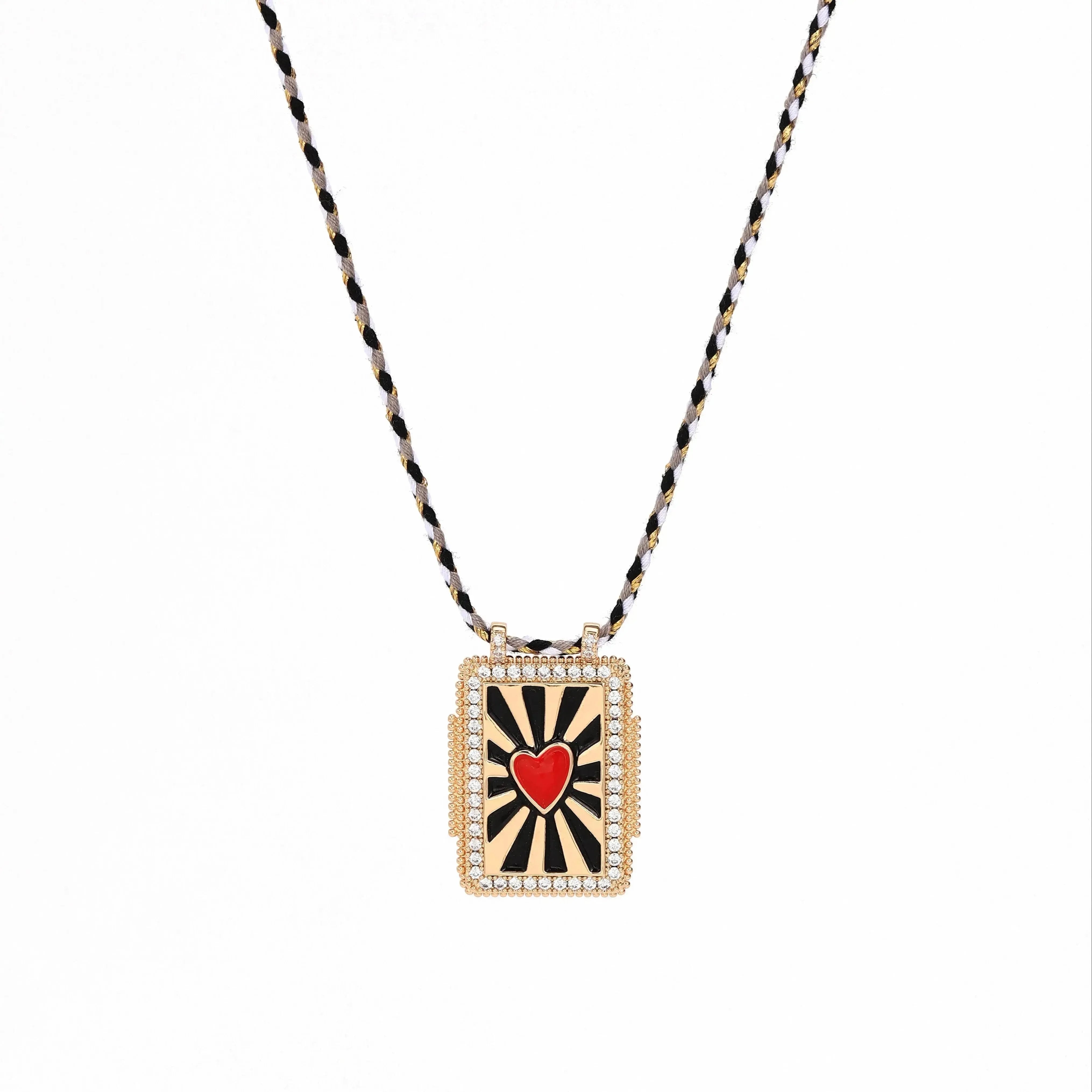 Gingerlily Collier médaille coeur rouge psychédélique 45cm
