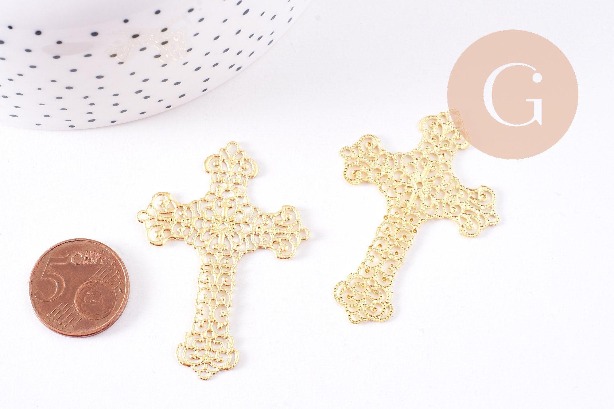 Gingerlily Pendentif croix G10695 laiton brut 52mm x1 dentelle