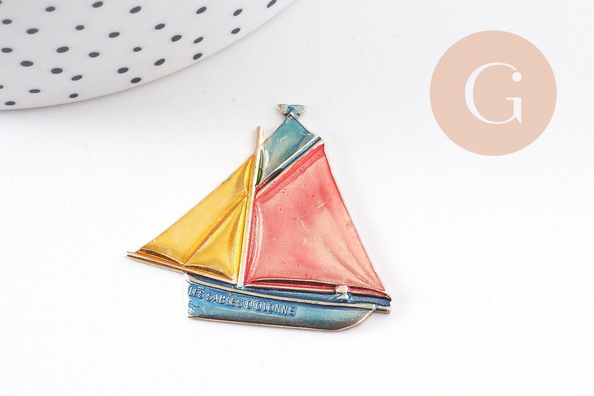 Gingerlily pendentif bateau laiton brut doré 36mm x2