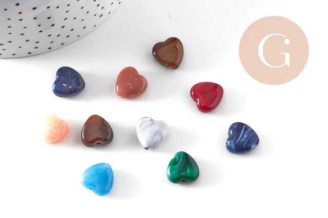 Gingerlily Perles coeur acrylique multicolore 14mm x10