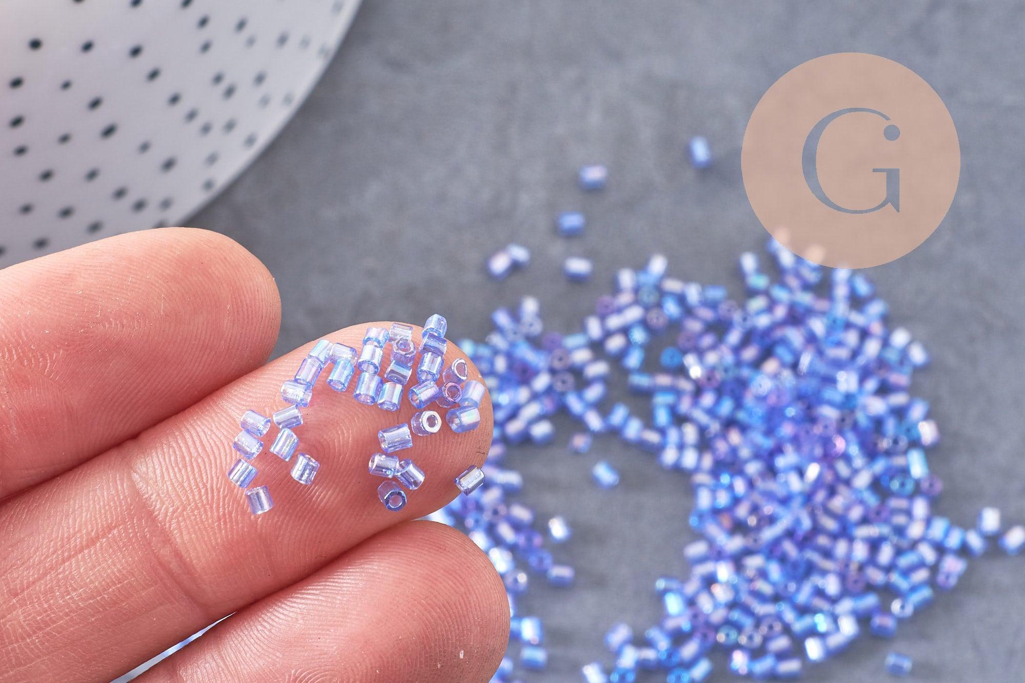 Gingerlily Perles DIY Rocaille tube bleu irisé 2.5mm 10g G10396