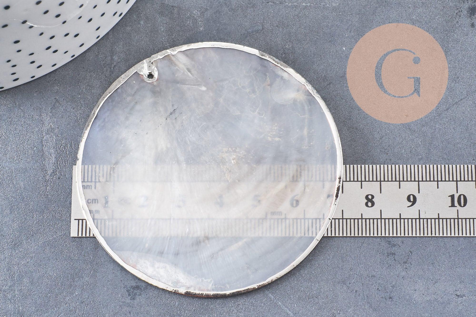Gingerlily Pendentif rond nacre blanche coquillage 70 mm x1