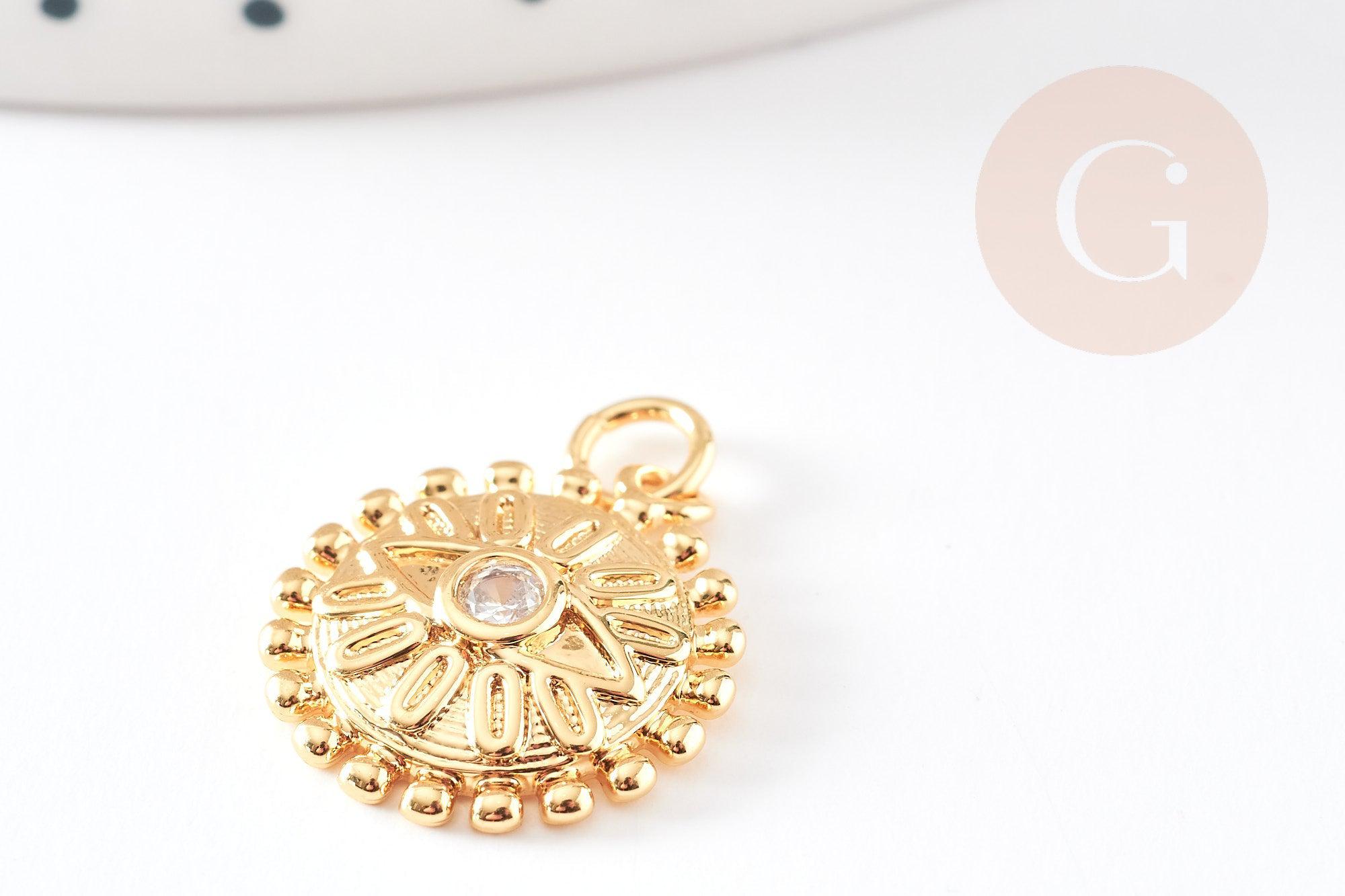Gingerlily Pendentifs médaille oeil G5328 doré 18mm