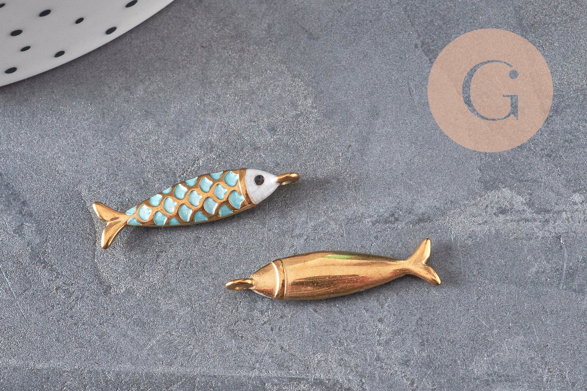 Gingerlily pendentif poisson doré turquoise 25,5 mm