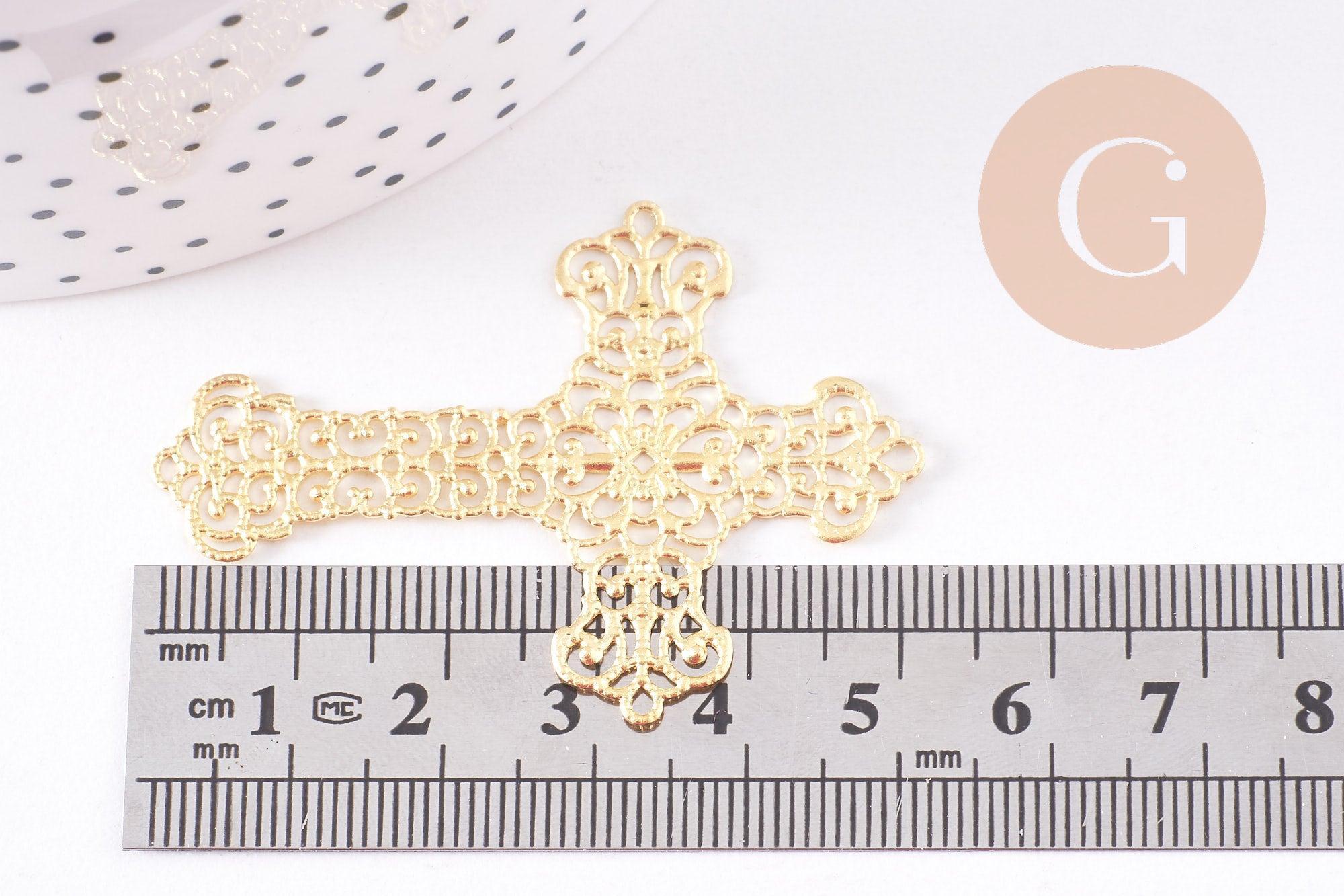 Gingerlily Pendentif croix G10695 laiton brut 52mm x1 dentelle