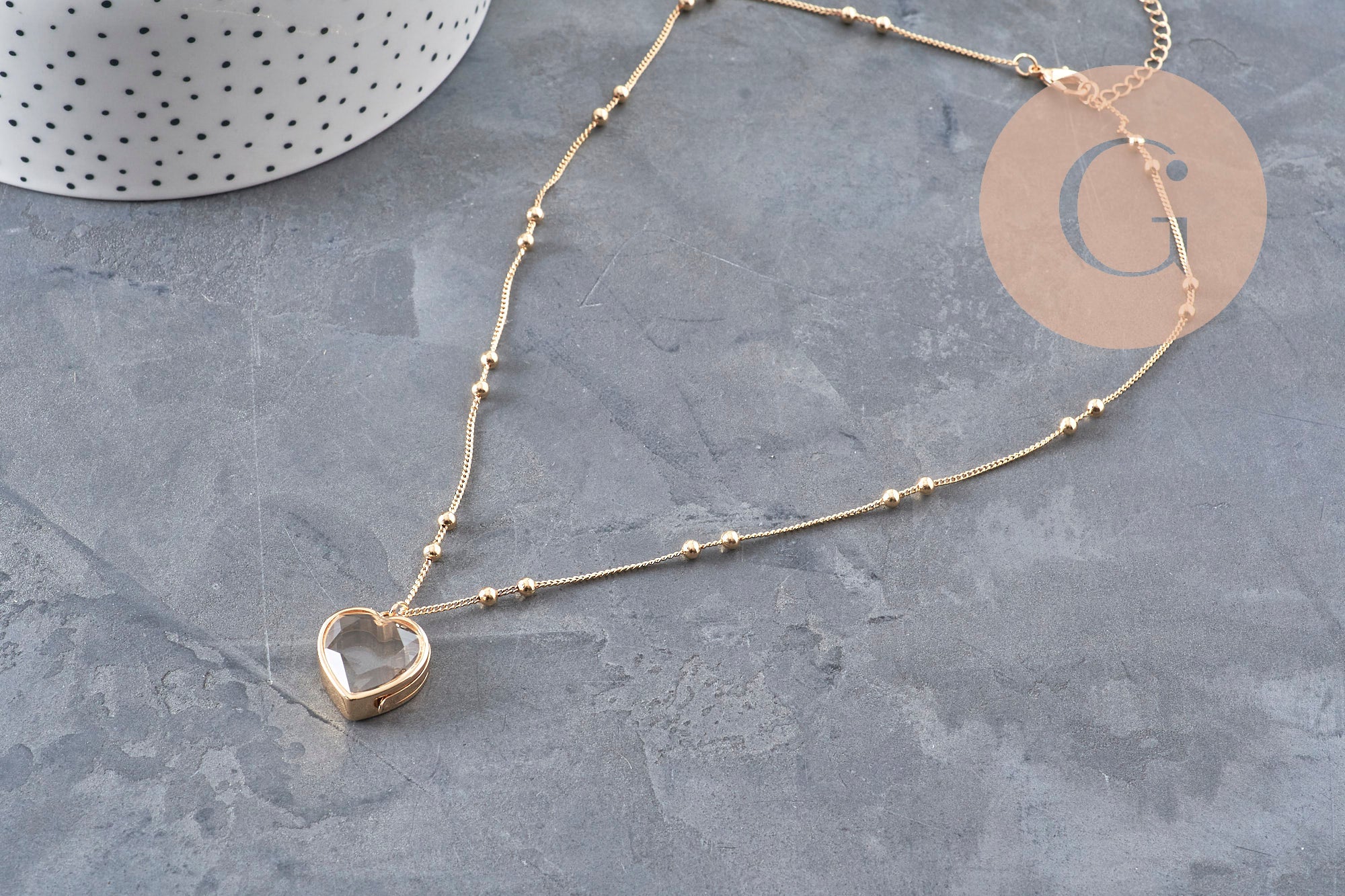 Gingerlily locket collier porte-photo laiton doré 18K rond