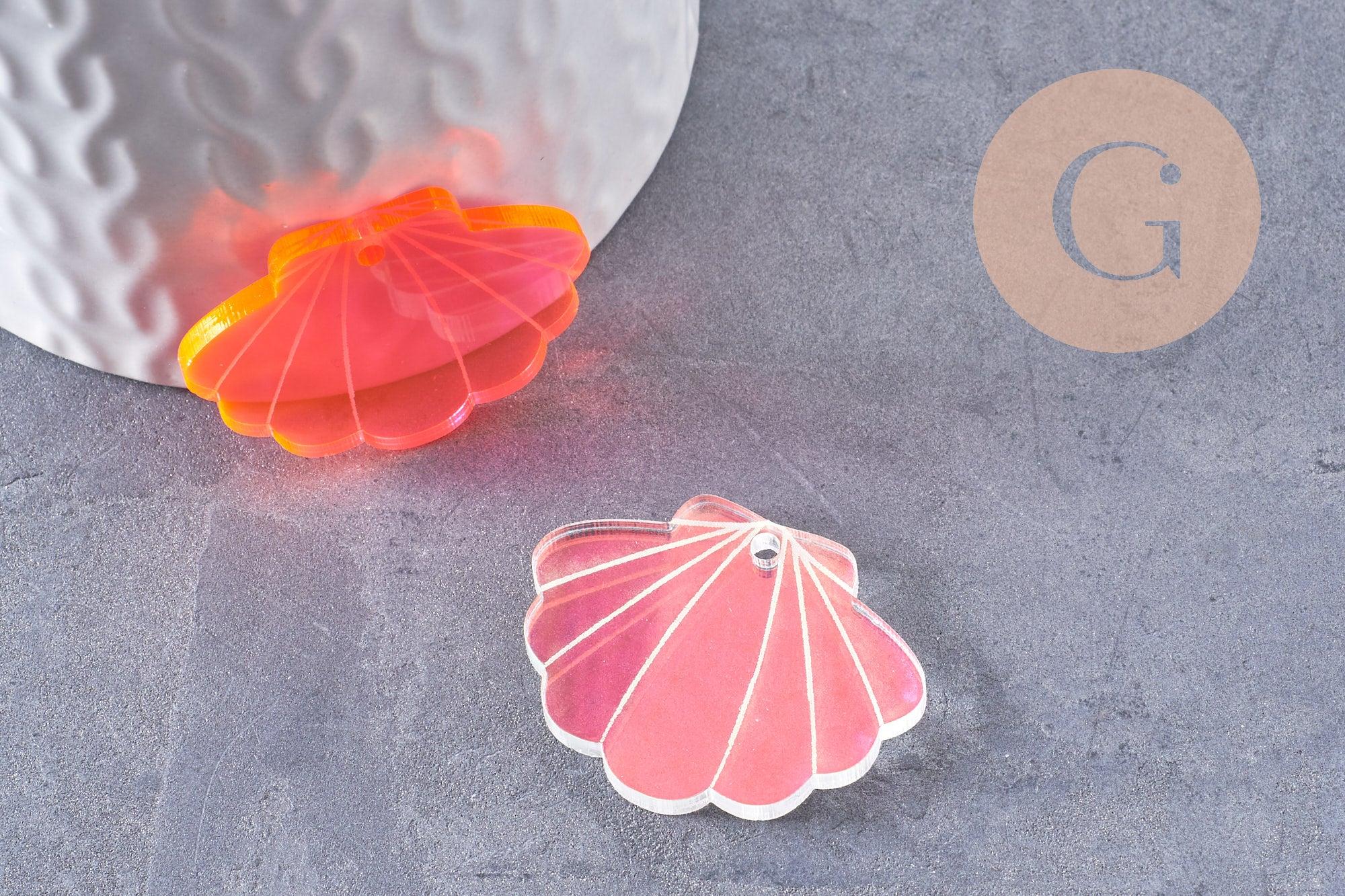 Gingerlily coquillage G10274 pendentif acrylique rouge transparent x2