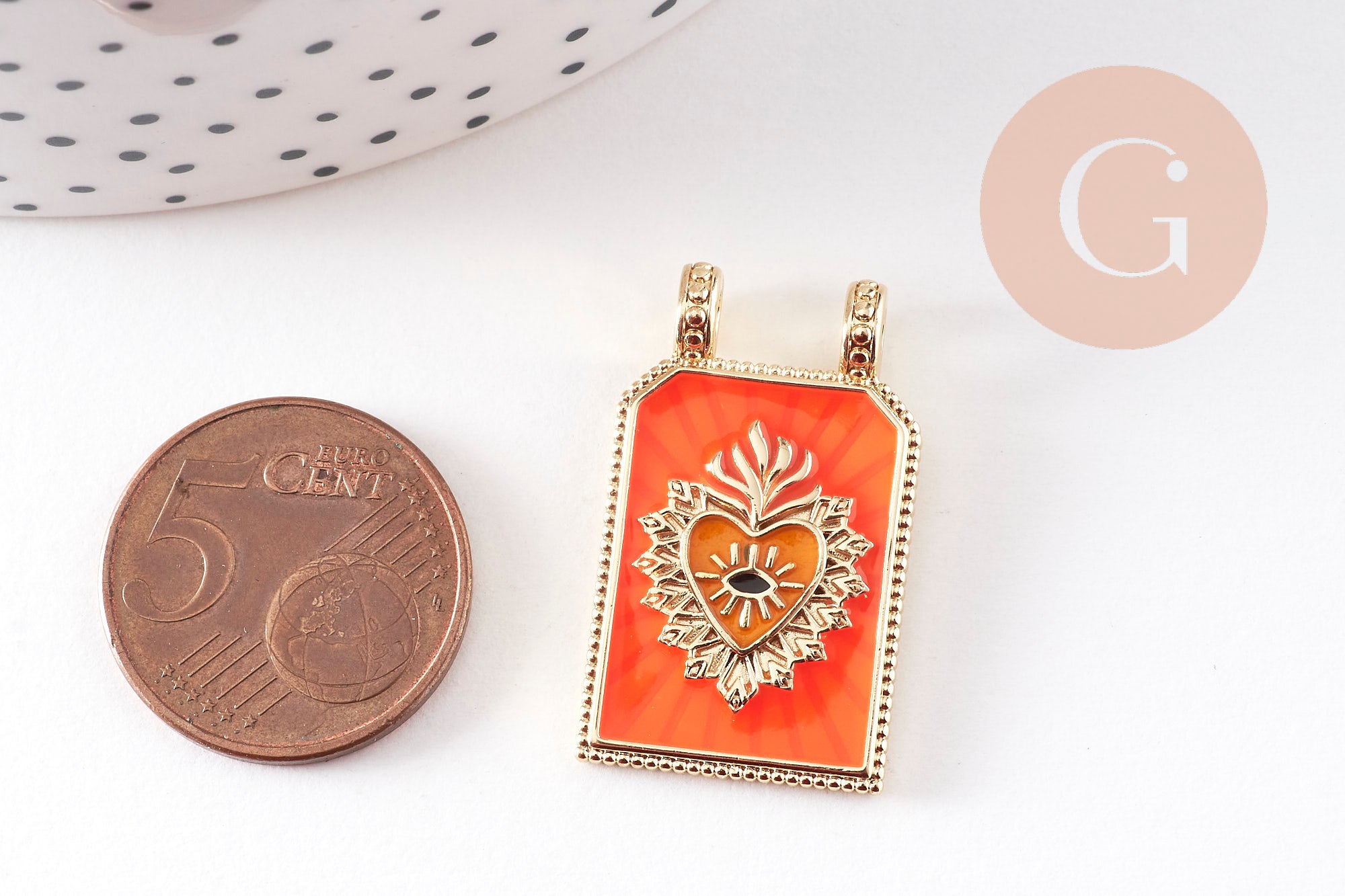 Gingerlily Pendentifs rectangle G10942 29mm coeur vert x1