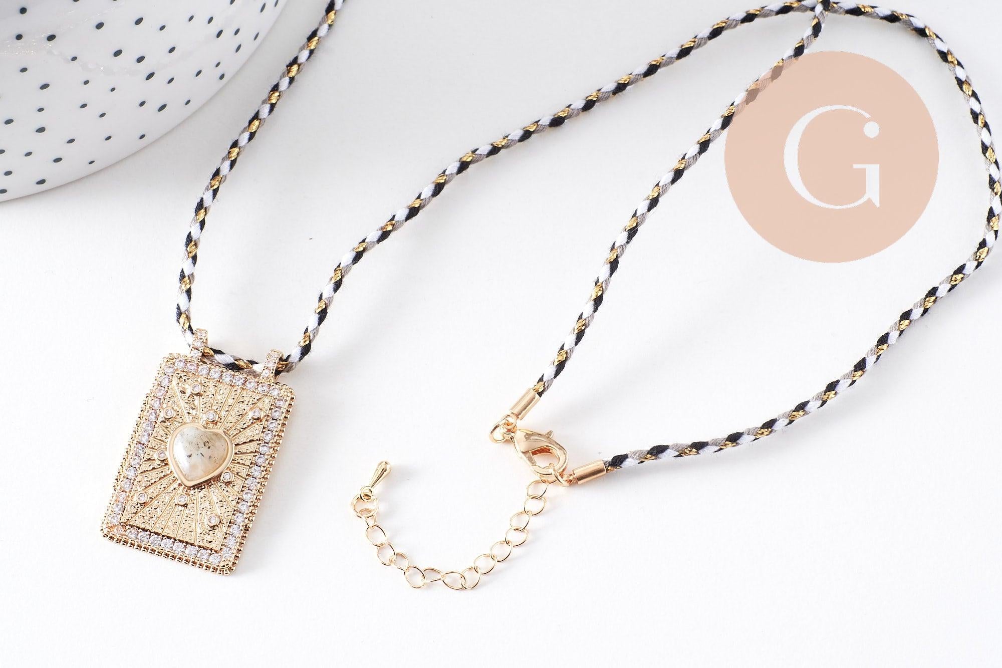 Gingerlily collier médaille cœur pyrite zircons cordon 45cm