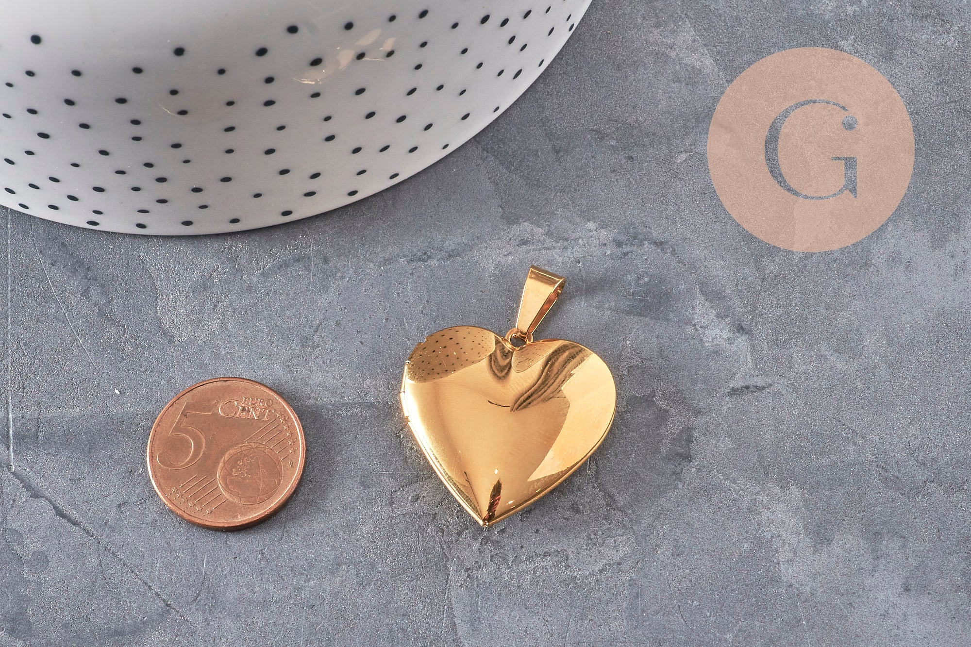 Gingerlily Perles locket coeur acier doré 21mm G11139