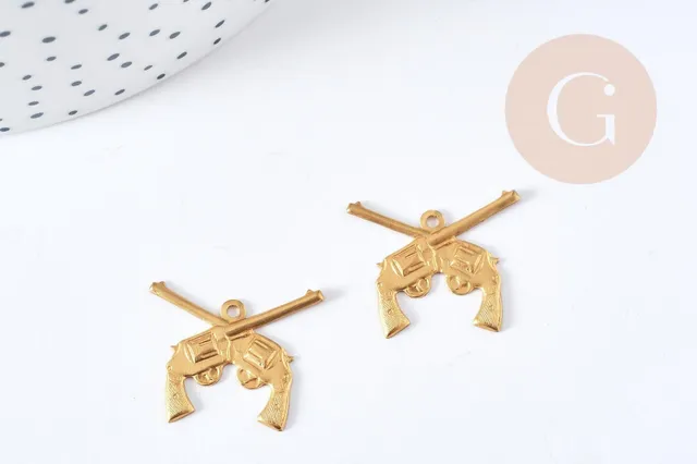 Gingerlily Pendentifs pistolets G8199 breloque laiton brut x2 cowboy