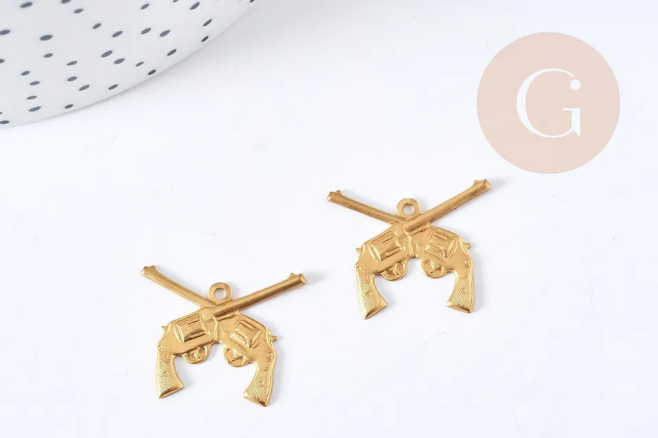 Gingerlily Pendentifs pistolets G8199 breloque laiton brut x2 cowboy