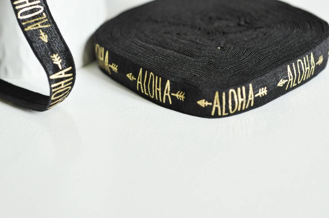 Gingerlily Ruban élastique Aloha noir or 16mm 1 mètre
