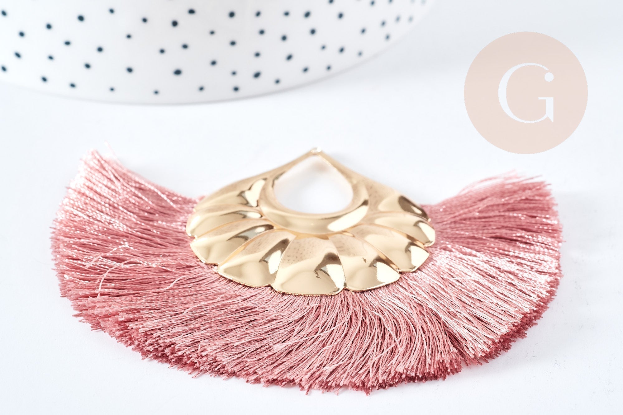 Gingerlily Pendentifs G8374 pompon rose clair doré 85mm x2