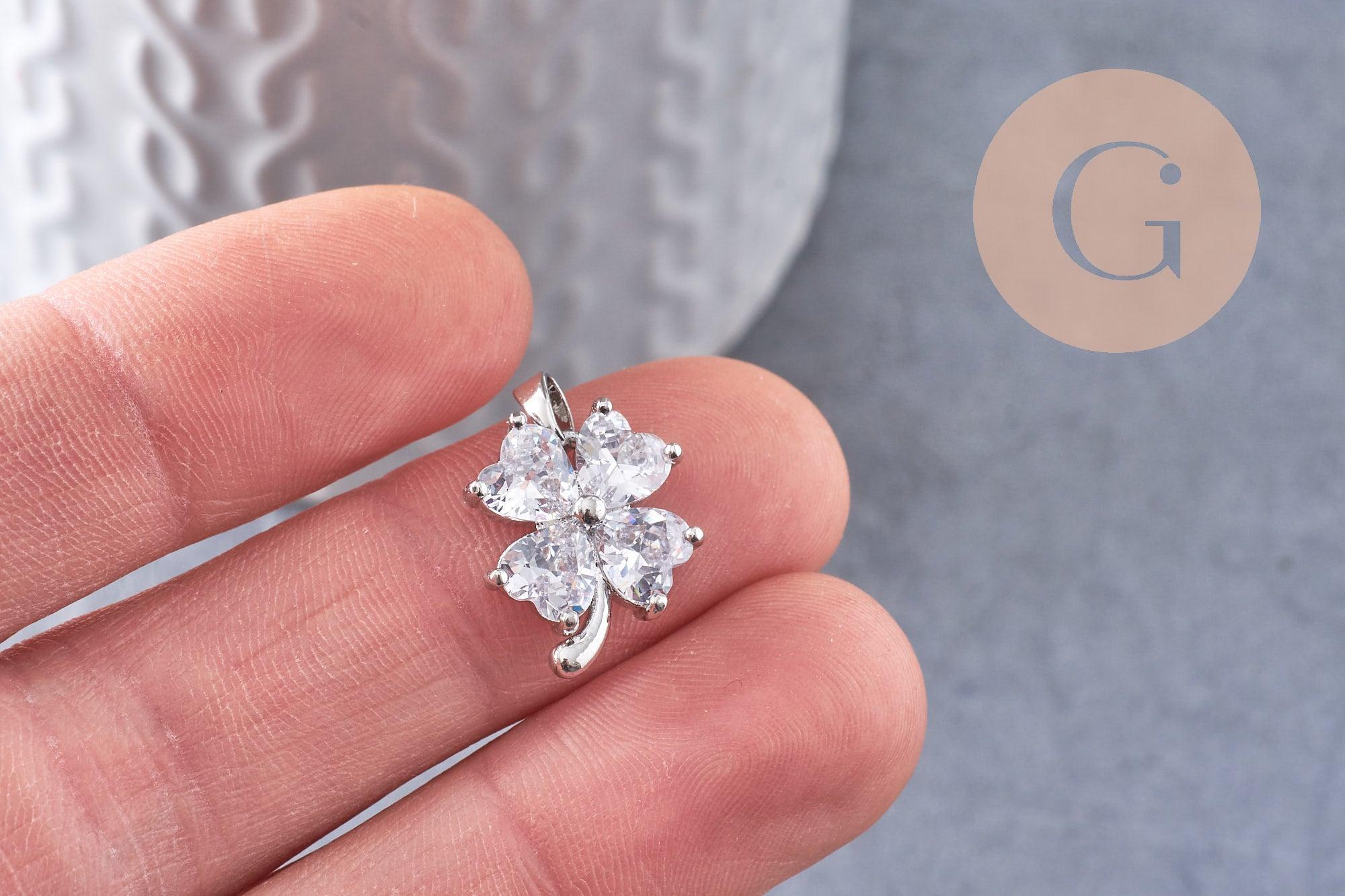 Gingerlily Pendentif trèfle G10403 platine zircons 17mm x1