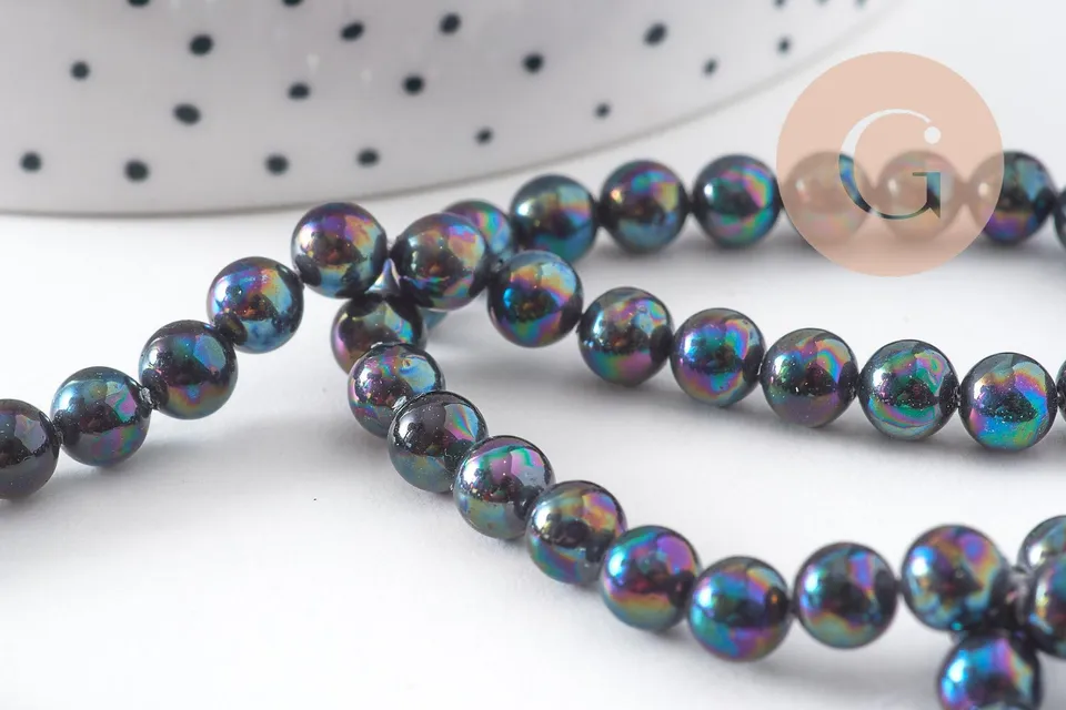 Gingerlily Perles nacre noire 6mm eau douce fil 40cm