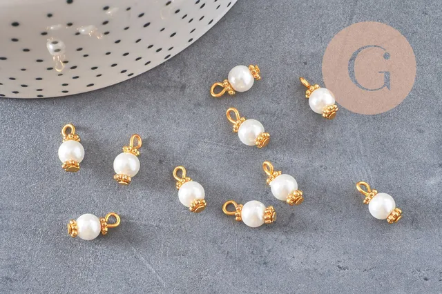 Gingerlily Pendentifs G7137 perle verre blanc nacré 12,5 mm x10