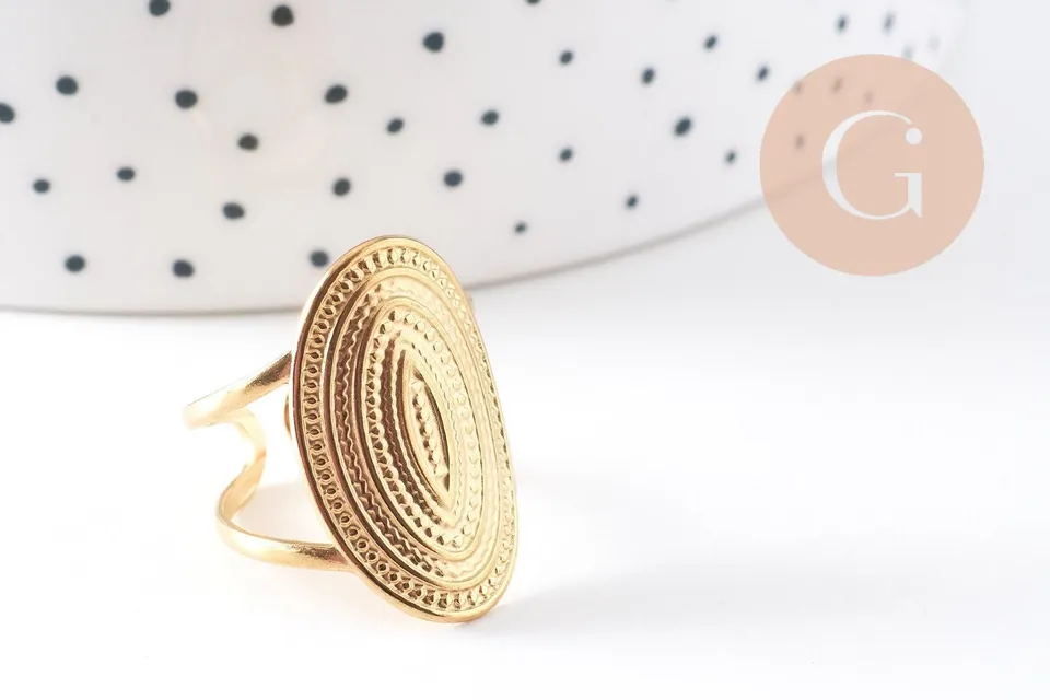 Gingerlily Bague G10351 réglable ovale acier doré taille 54