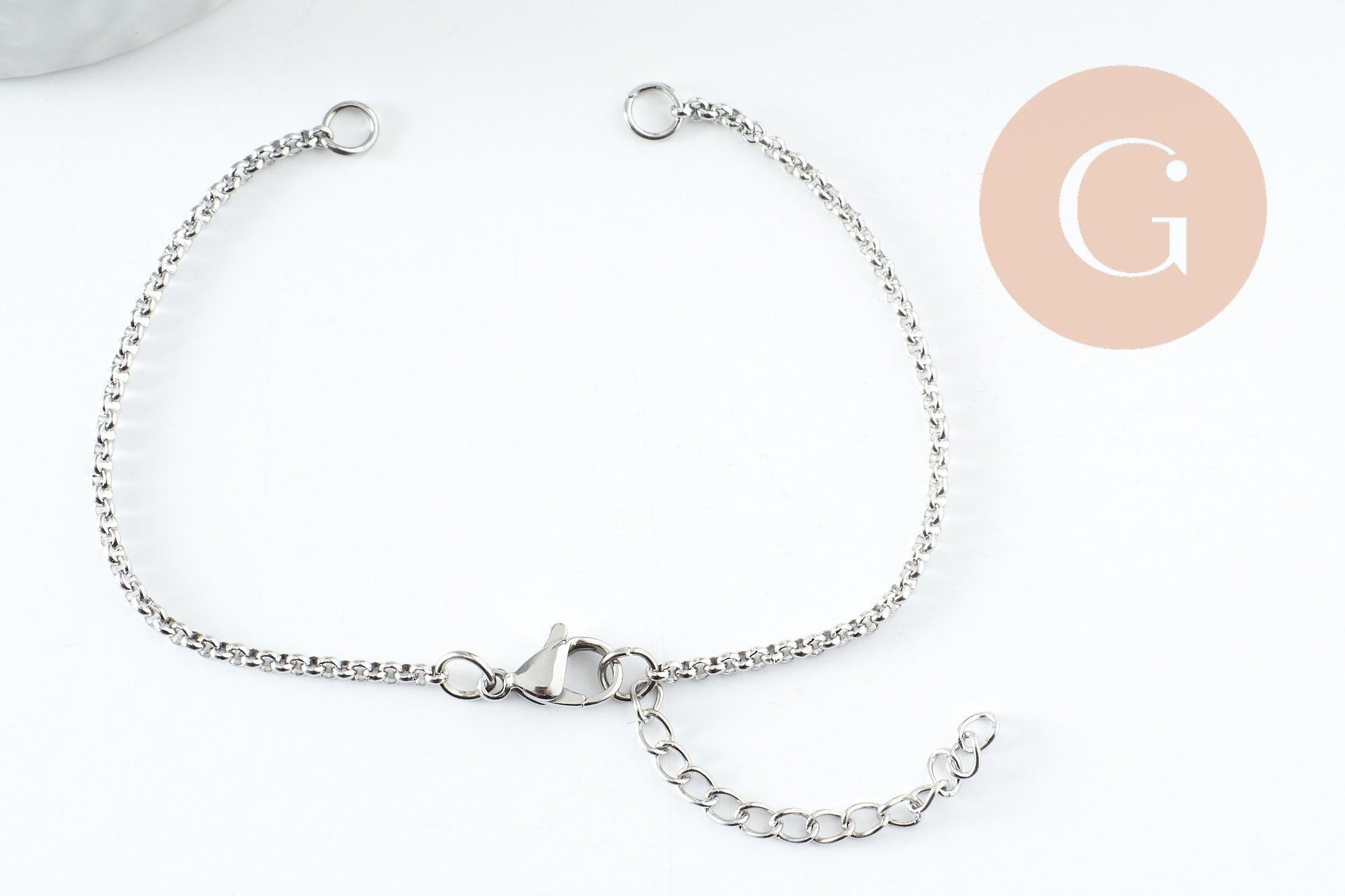 Gingerlily Apprêts Base bracelet rolo acier platine 16,5cm