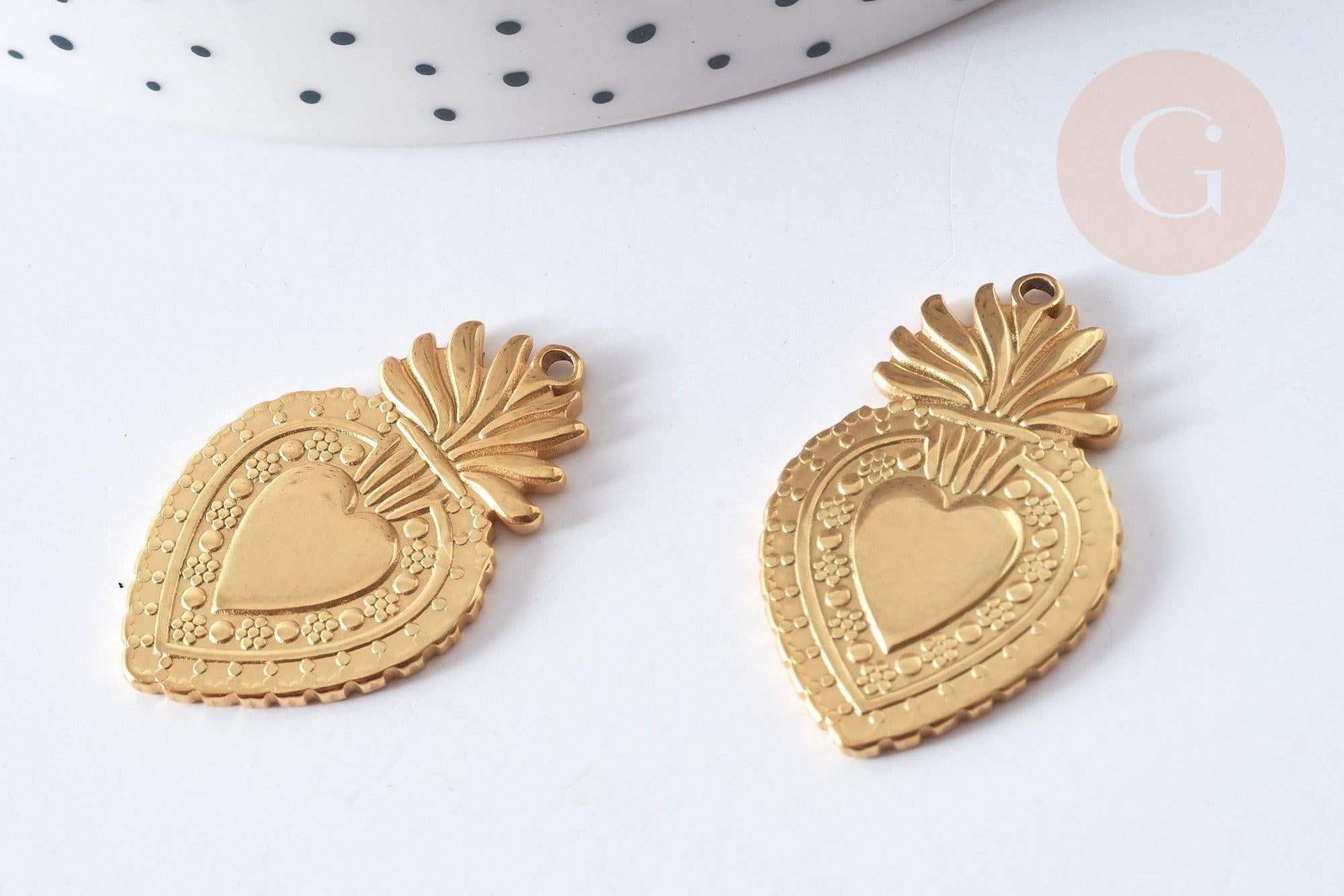 Gingerlily Pendentif cœur acier doré 30mm x1
