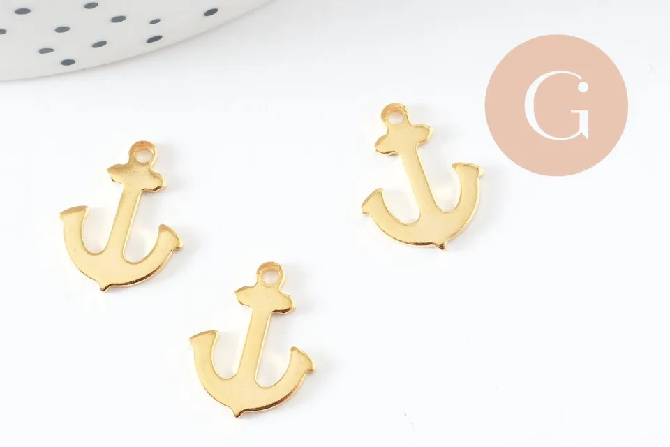Gingerlily Perles G9665 breloque ancre acier doré 16mm x1